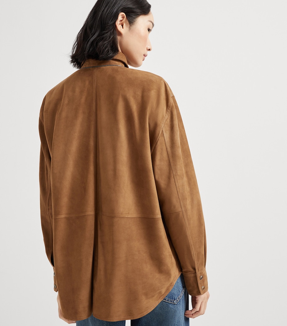 Brunello Cucinelli Womens Suede Monili-Trim Shirt Image 3