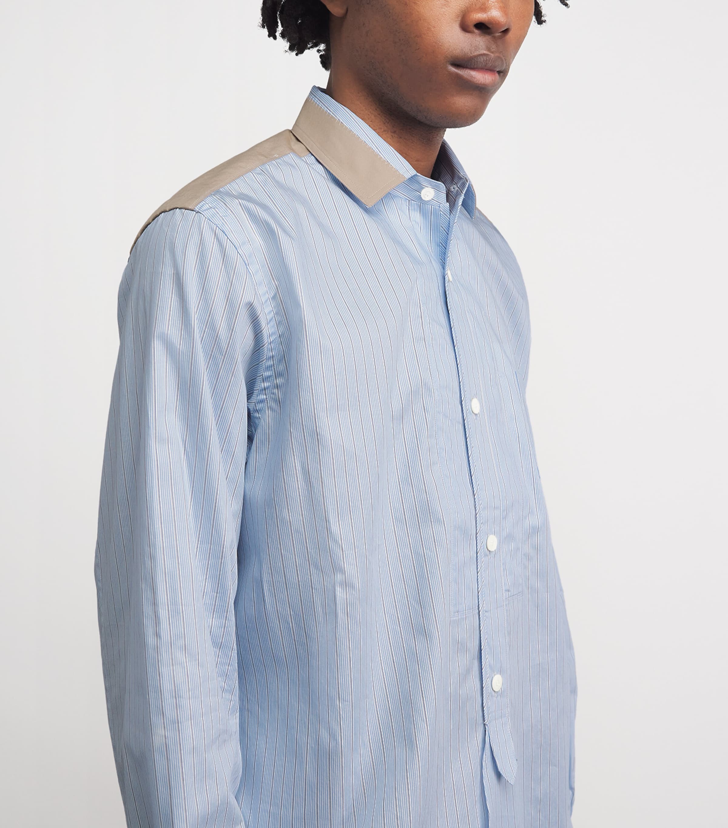 Junya Watanabe MAN Mens Contrast-Trim Multi-Print Shirt Wh/sx X Wh/ny/sx Image 3