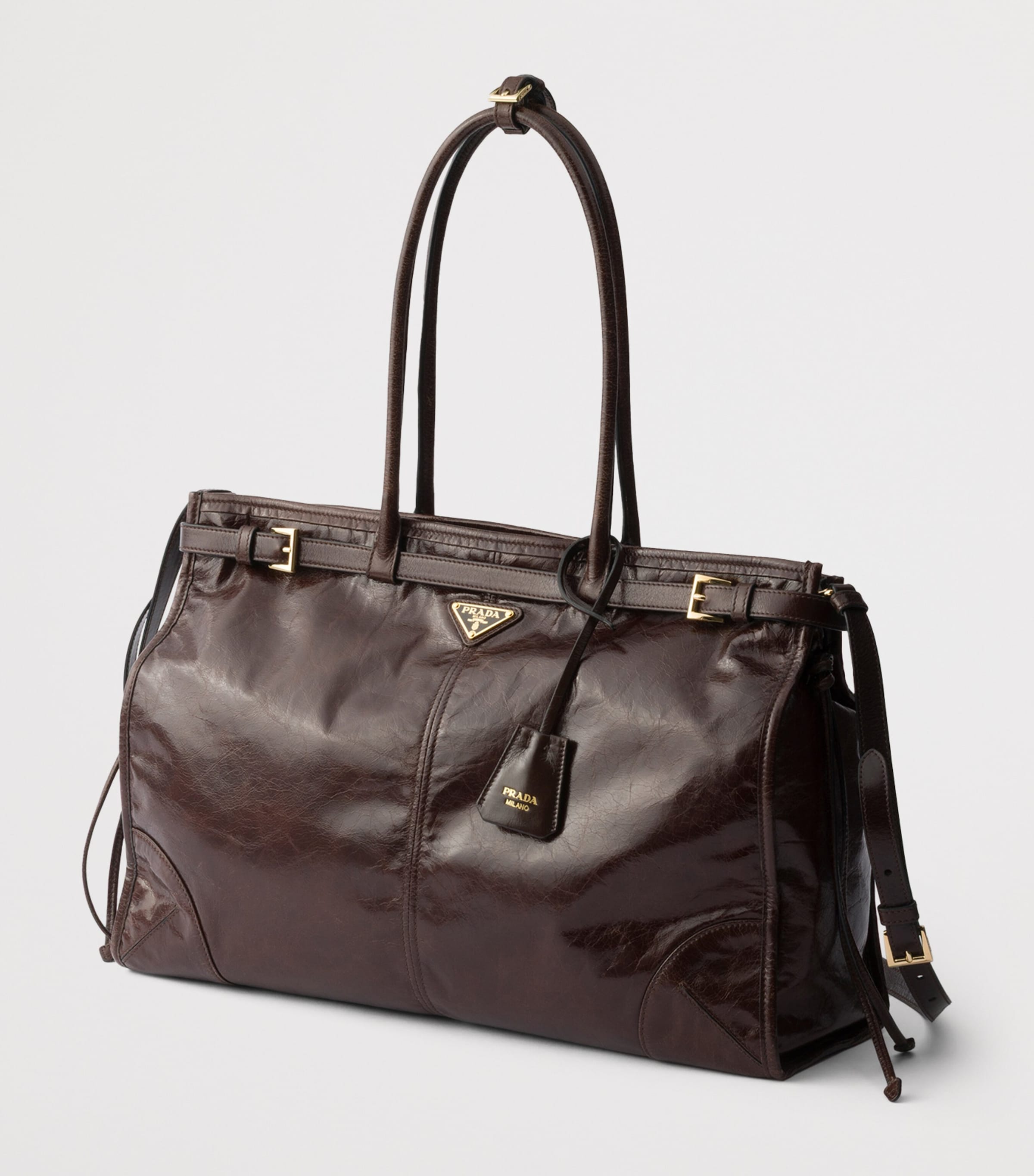 Prada Extra Large Leather Bonnie Shoulder Bag Brown Image 2