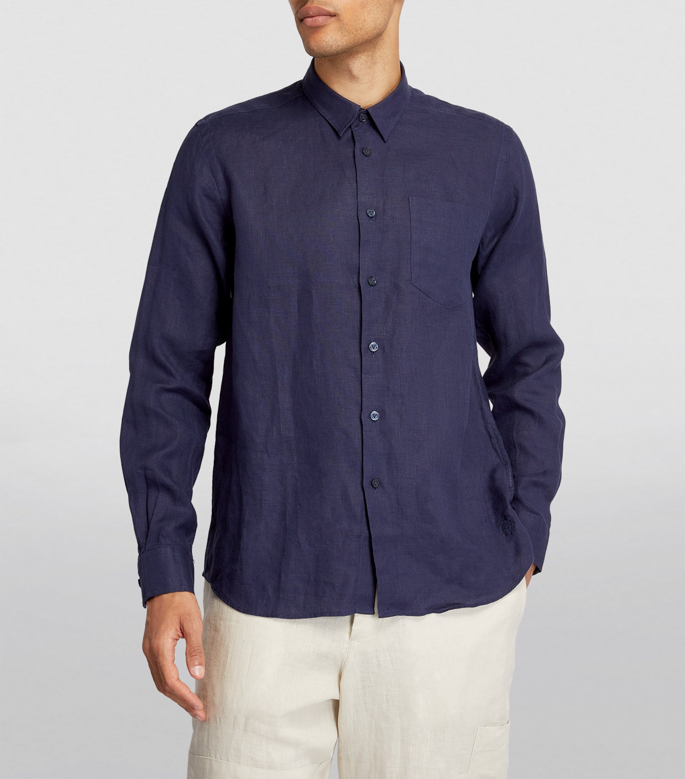 Vilebrequin Mens Linen Caroubis Shirt Blue Marine Image 5