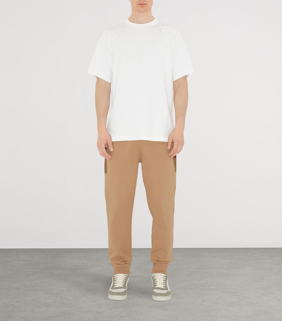 Cotton-Blend Check-Trim Sweatpants CAMEL Image 2