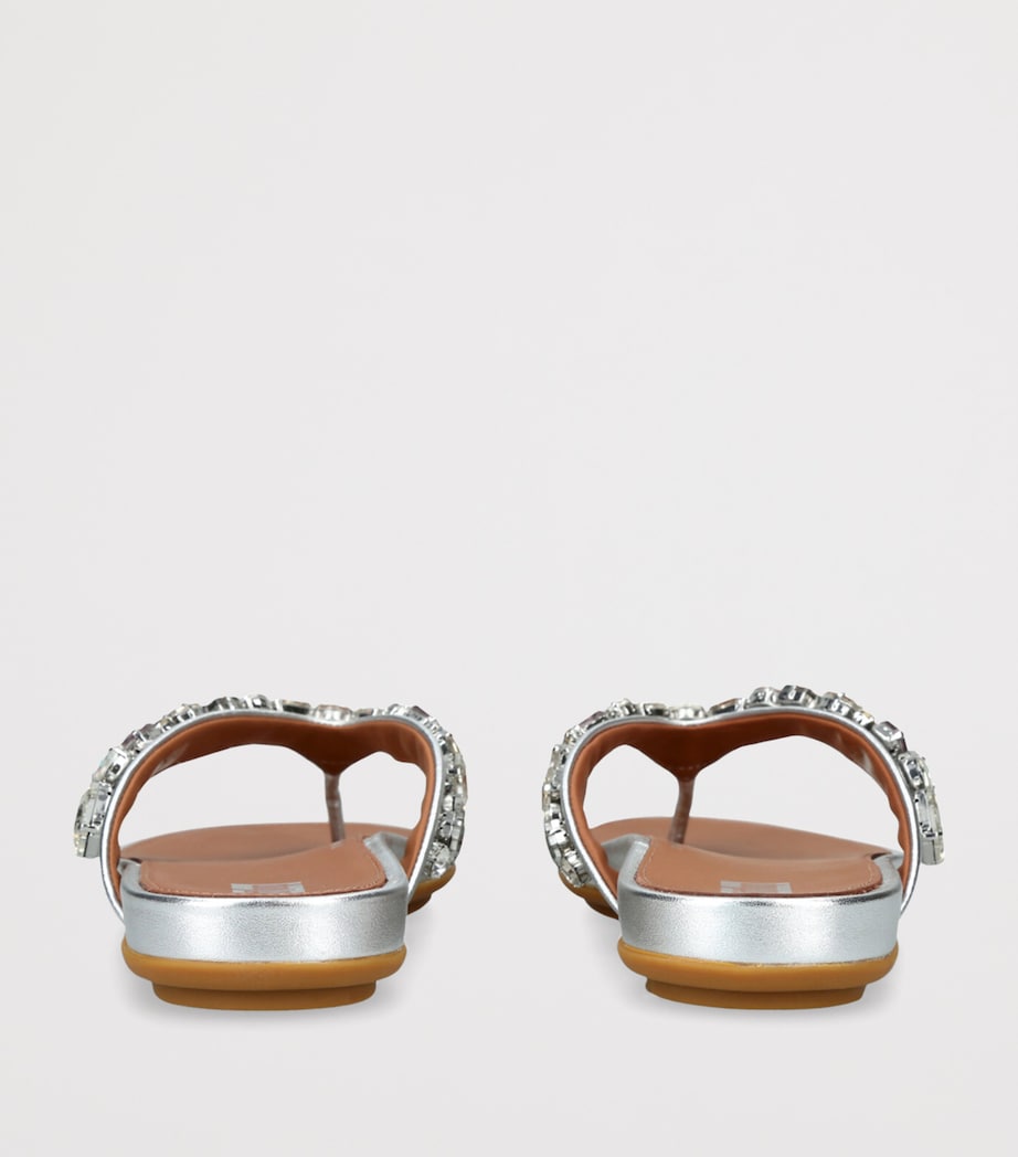 FitFlop Leather Embellished Gracie Flip Flops Silver Image 2