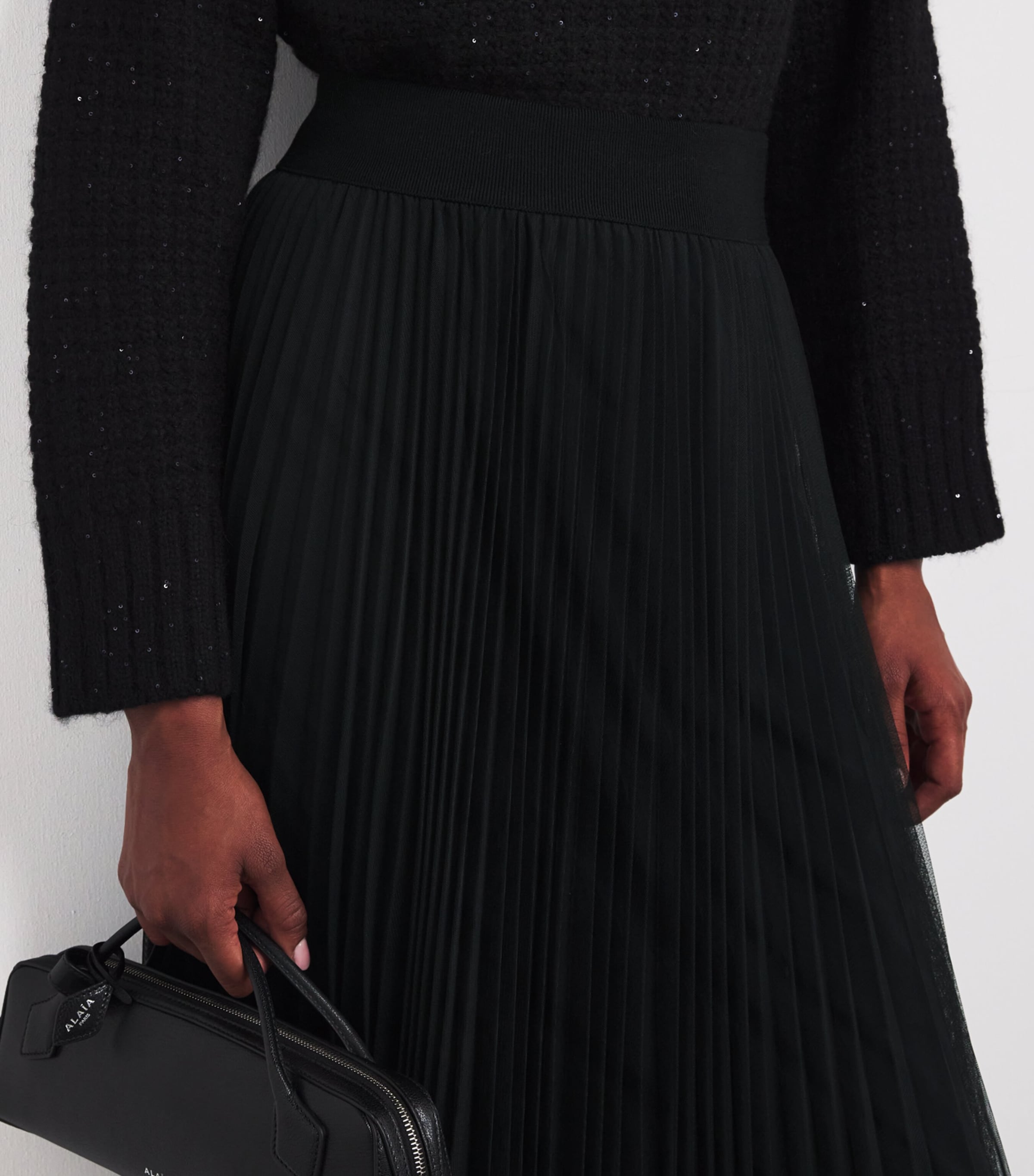 Fabiana Filippi Black Pleated Midi Skirt | Harrods UK