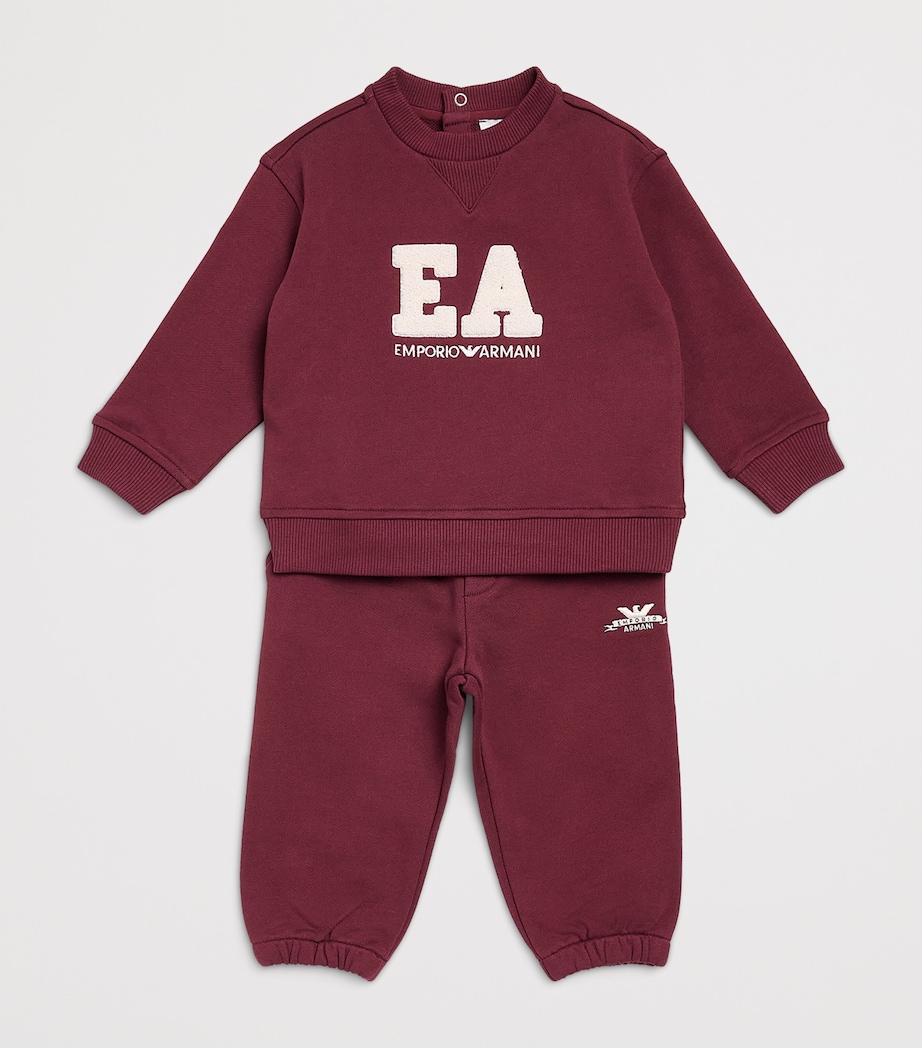 Emporio Armani Kids Cotton Flocked Logo Sweatshirt (6-36 Months) Maroon Banner Image 3