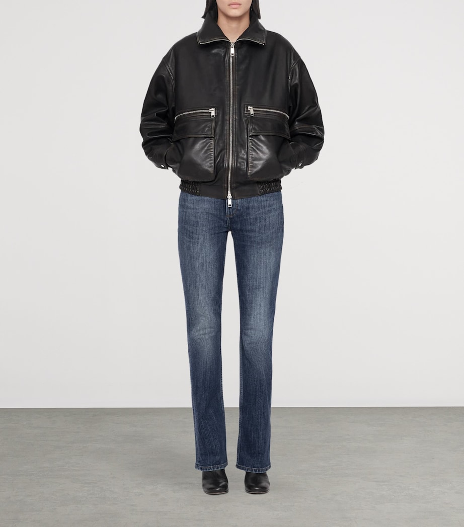 AllSaints Womens Leather Elisa Bomber Jacket Black Walnut Brown Image 2