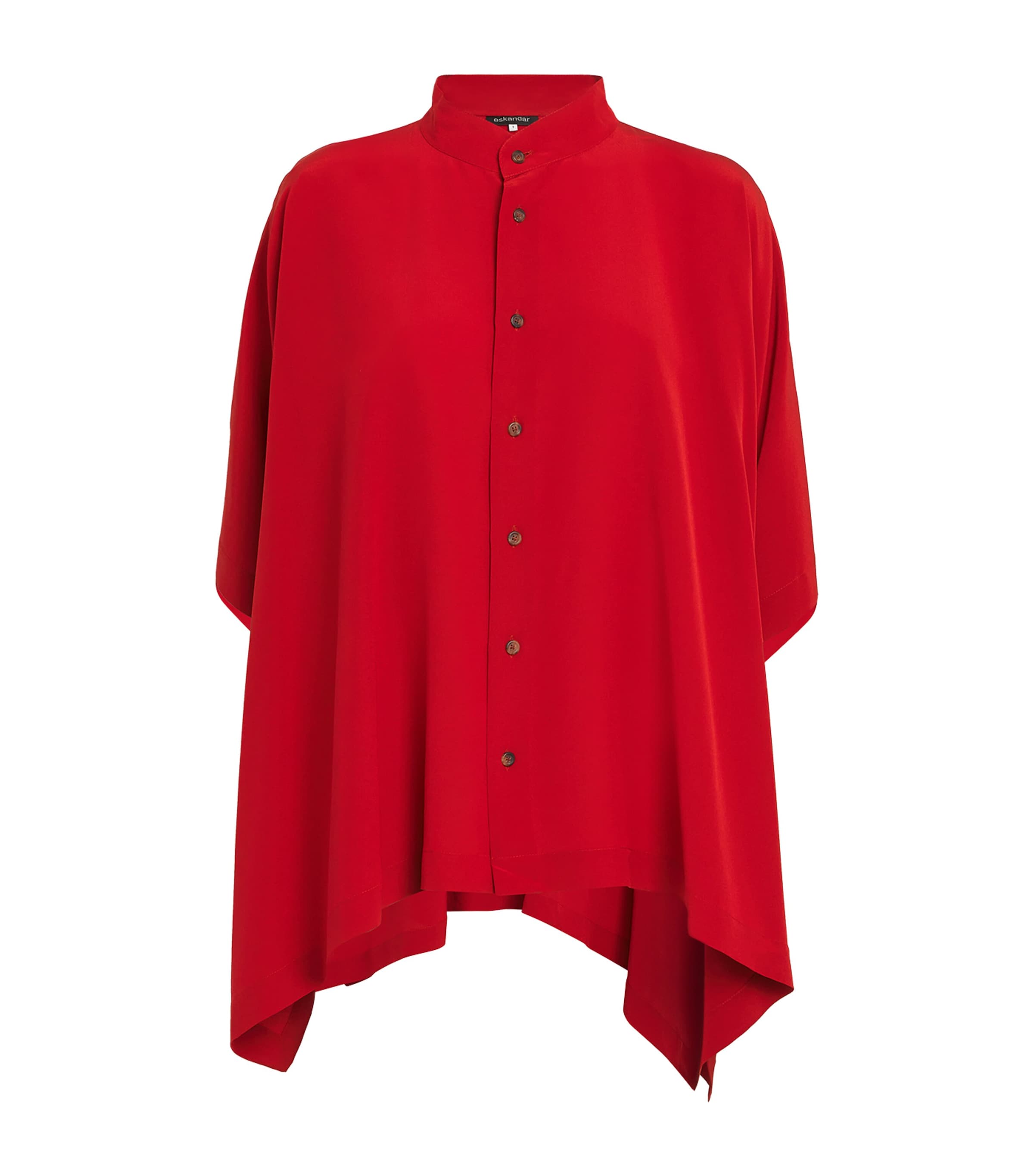 Shop Eskandar Silk Collarless Kaftan Shirt In Red