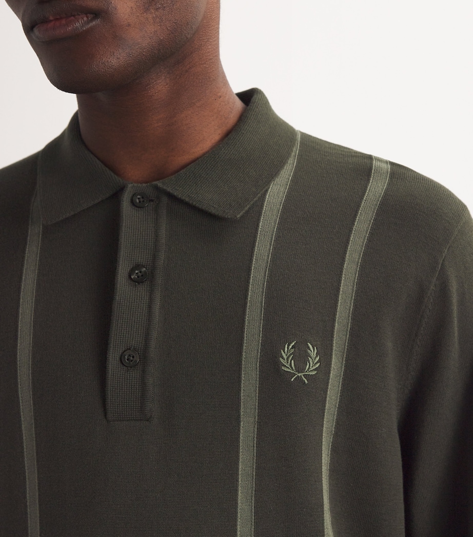 Fred Perry Mens Knitted Striped Polo Shirt Hunting Green Image 5