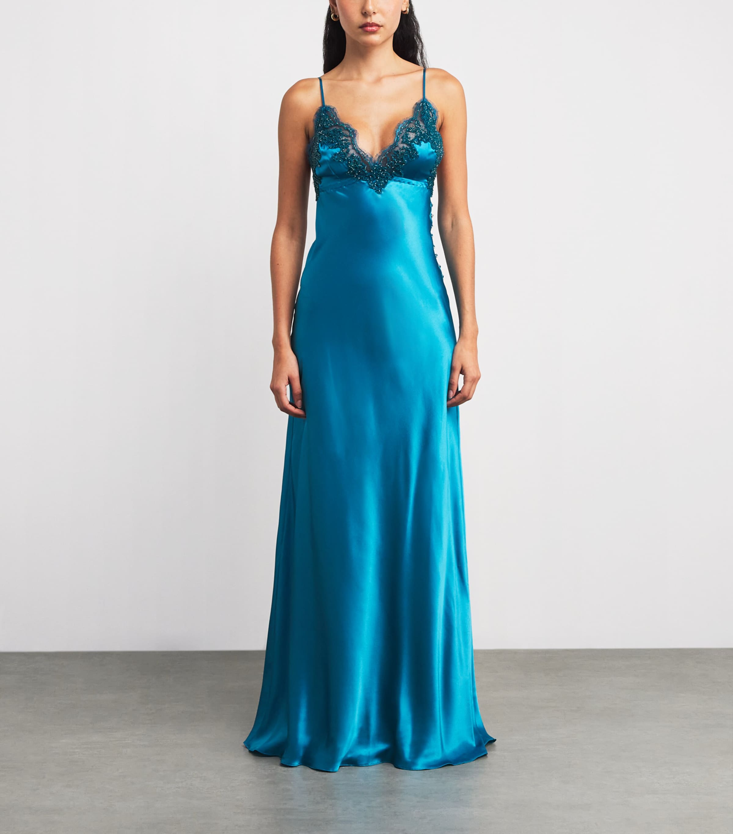 Silk Hope Maxi Nightdress PETROL BLUE GREEN Image 3