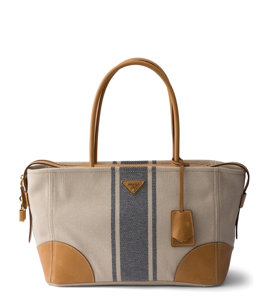 Prada Large Canvas and Leather Shopper Bag Neutral Image 1
