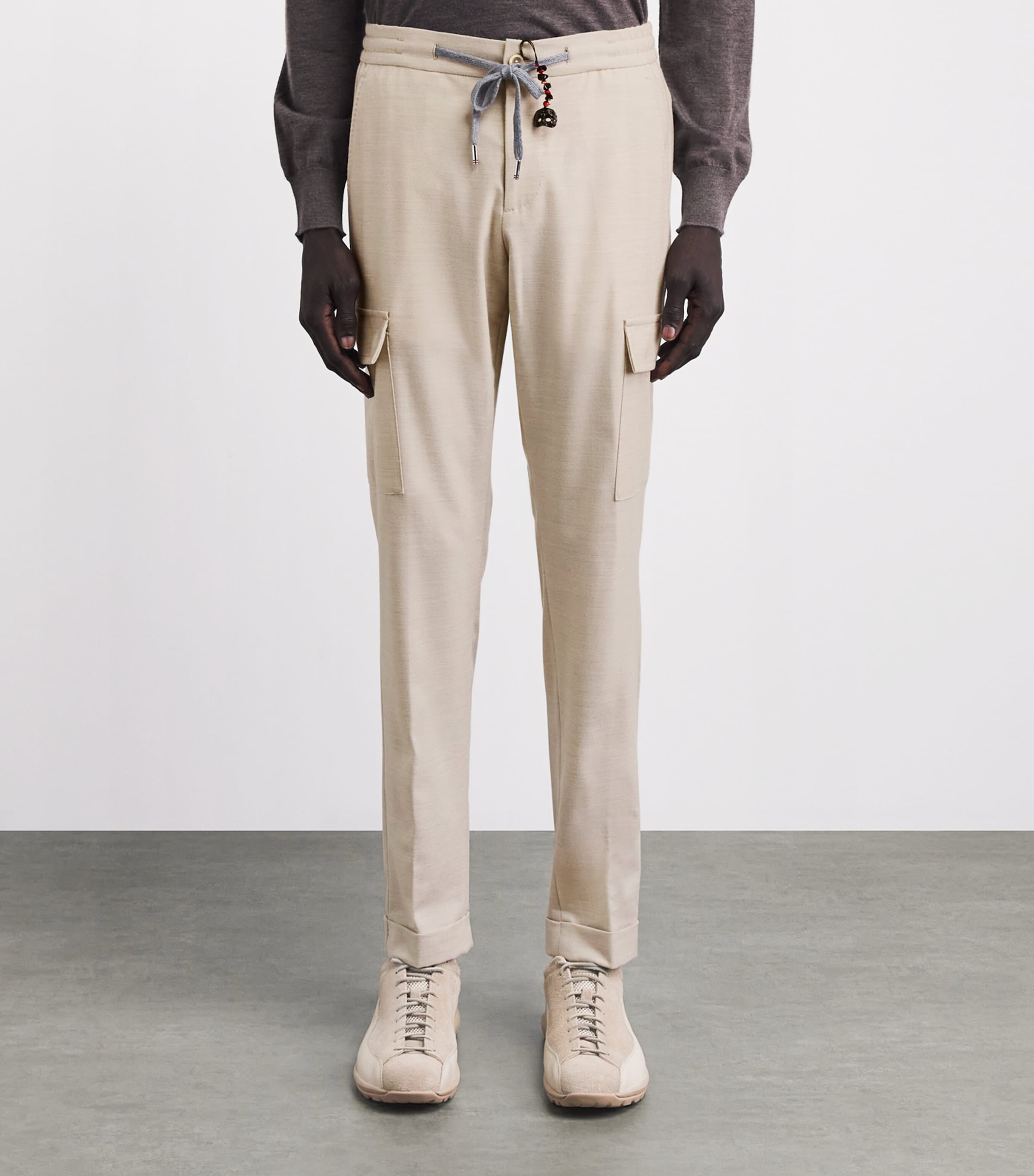 Marco Pescarolo Womens Stretch-Cashmere Drawstring Cargo Trousers Beige Image 4
