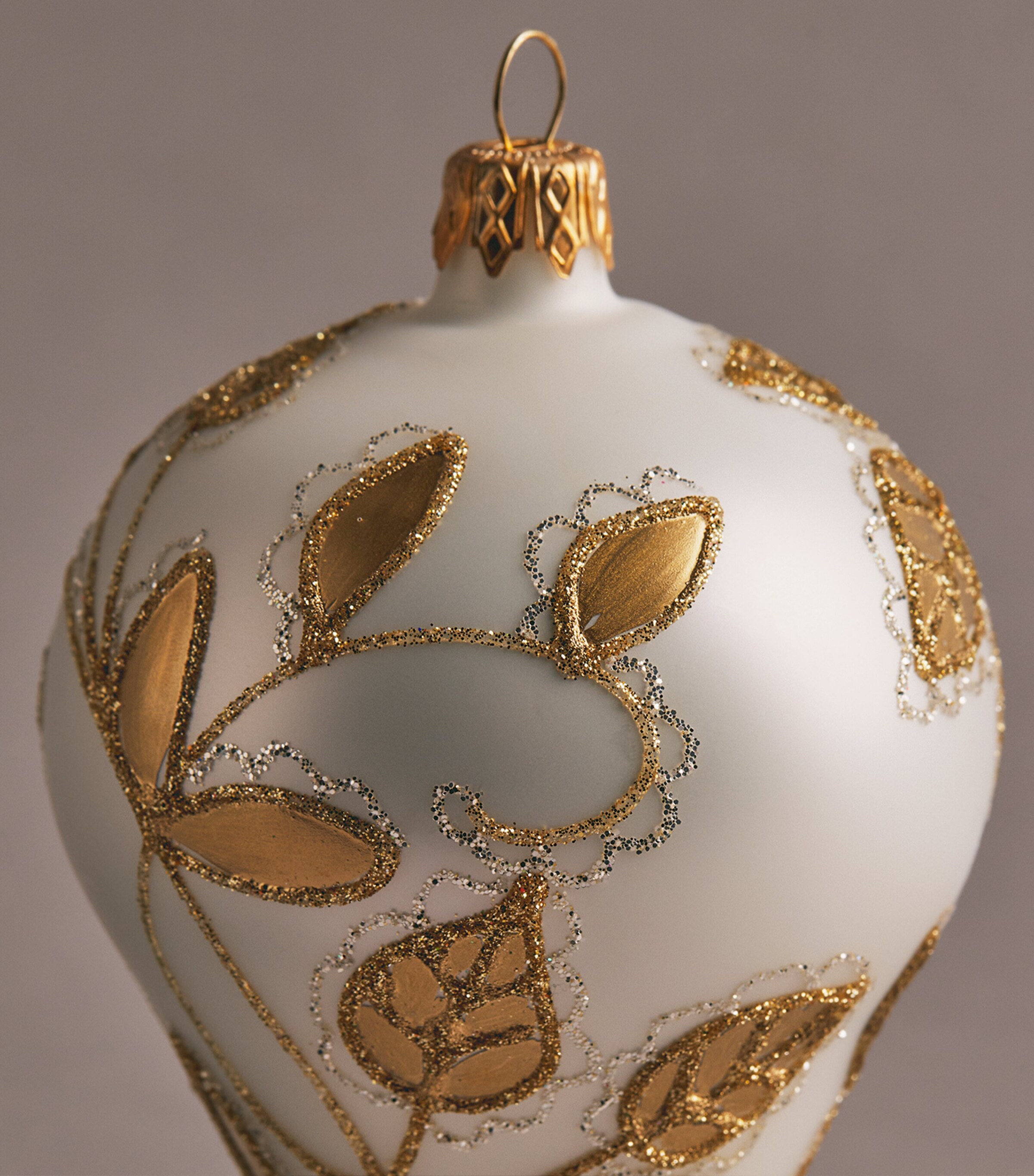 Harrods Glitter Leaves Teardrop Tree Decoration White Image 2