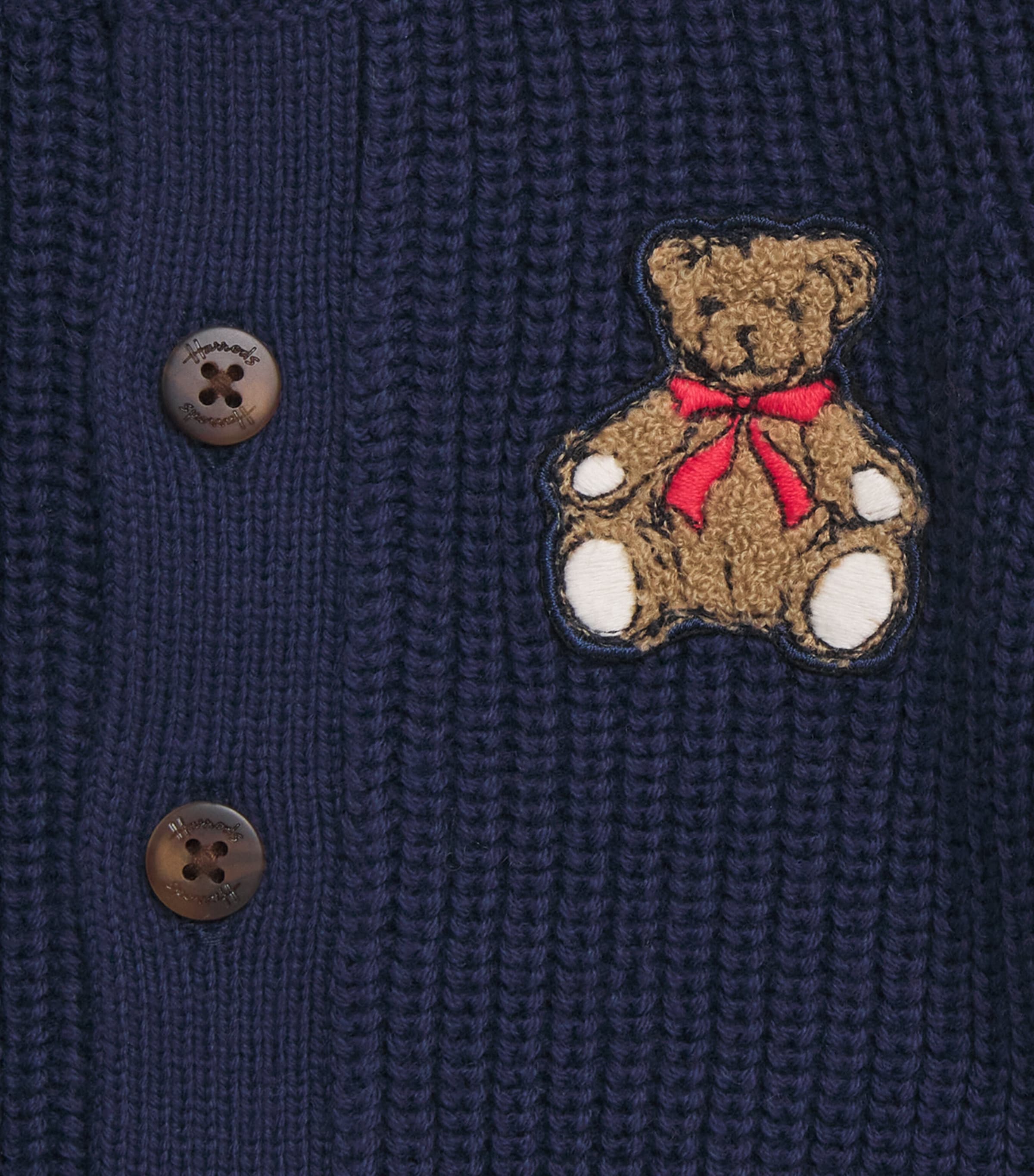 Harrods Cotton Bear Cardigan (0-18 Months) Navy Image 3