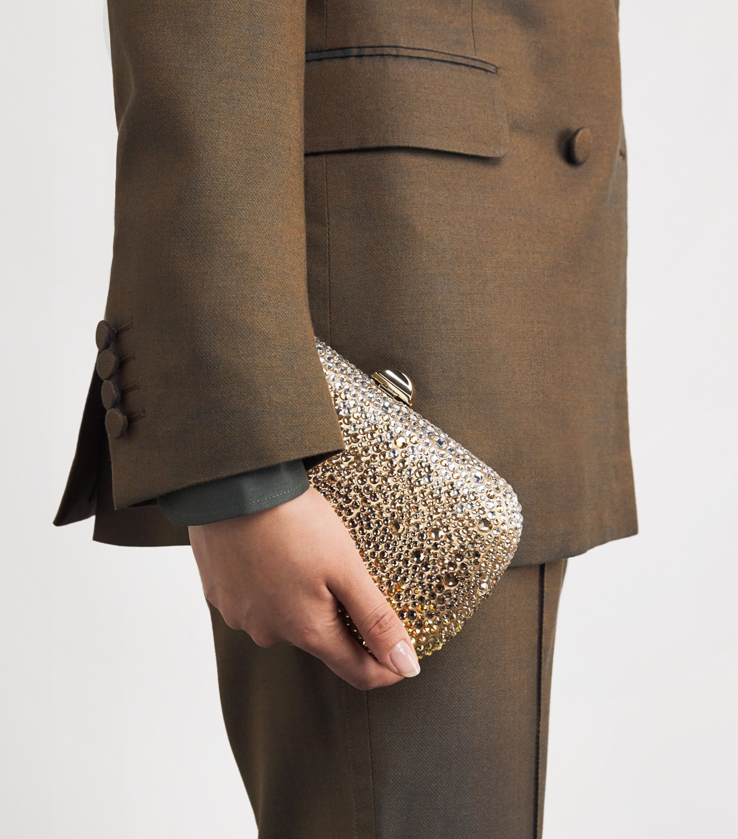 Rodo Satin Embellished Clutch Bag Sand Satin Image 2