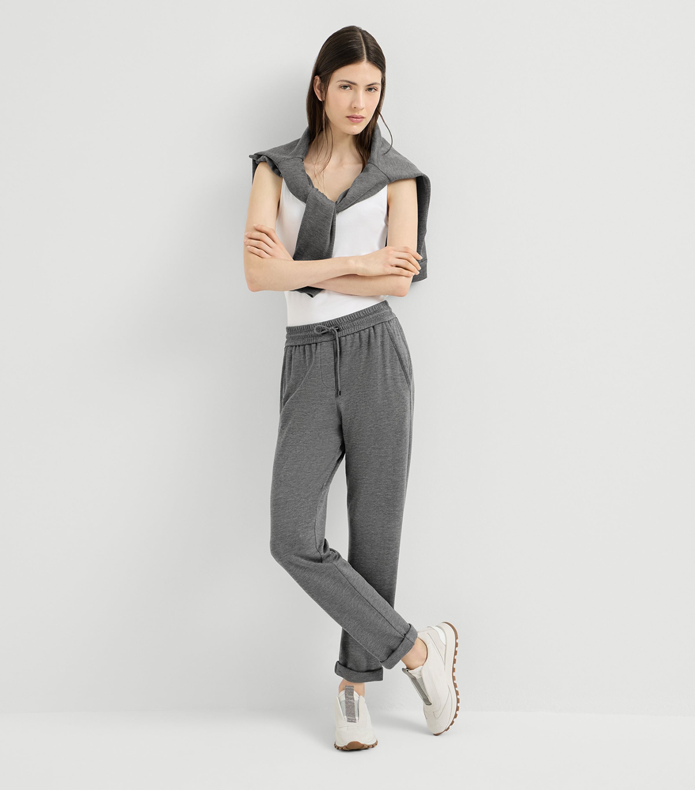 Brunello Cucinelli Womens Cotton-Silk Drawstring Trousers Image 2