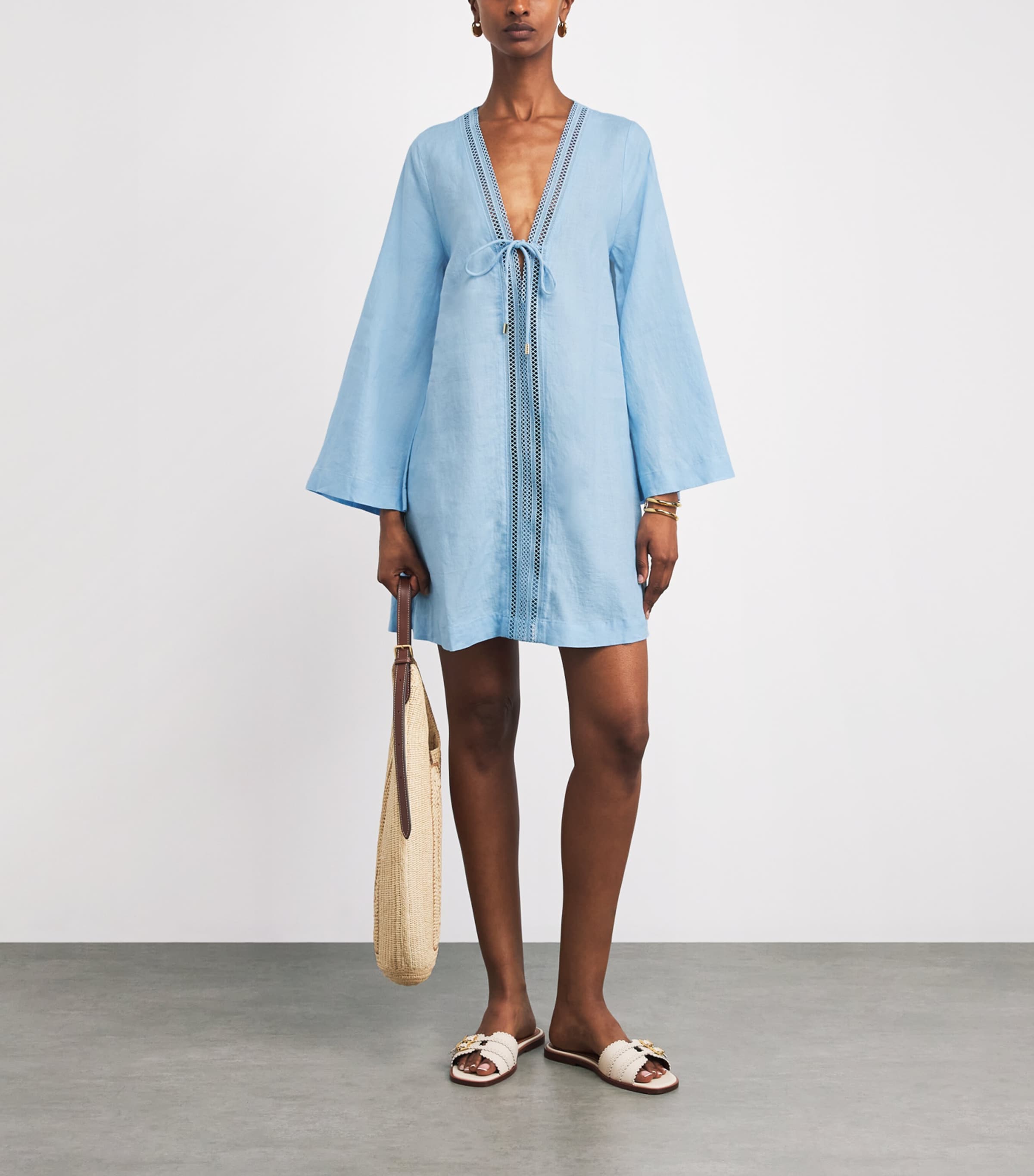 Heidi Klein Womens Linen Ponza Mini Kaftan Blu Blu Image 2