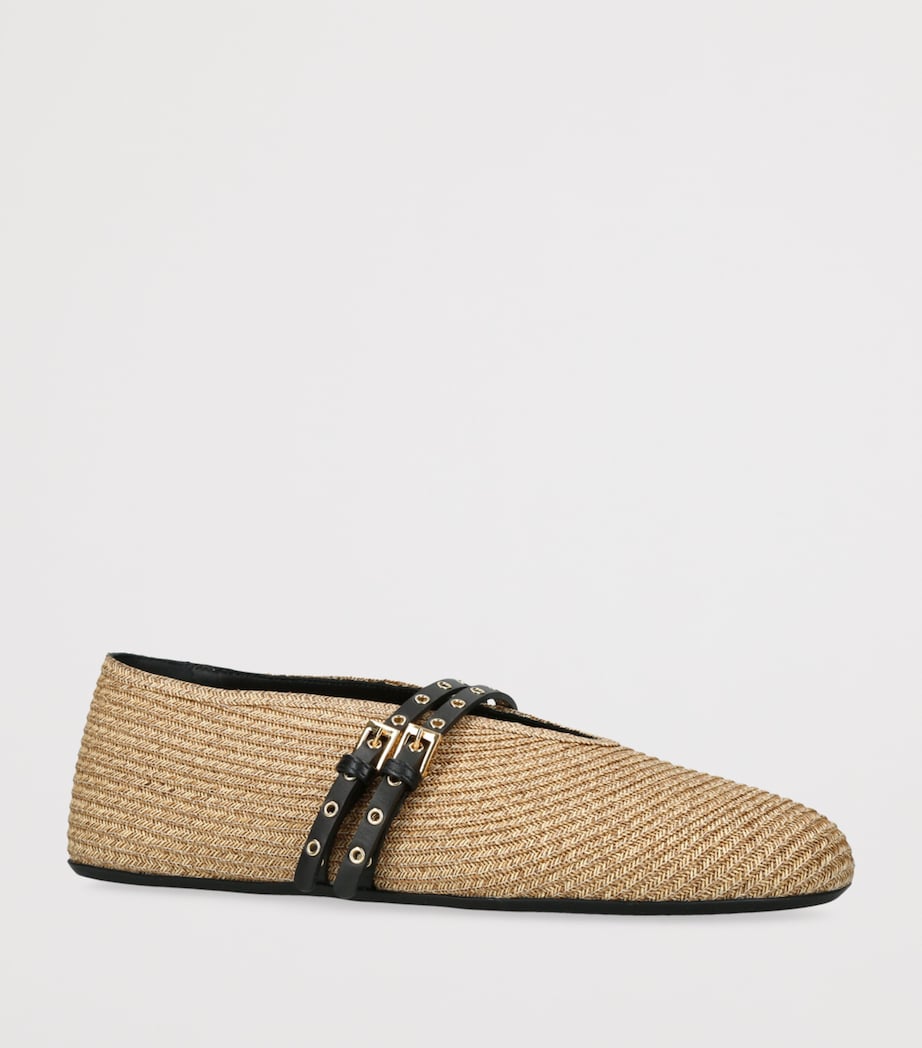 Raffia-Leather Ballet Flats BEIGE COMB Image 3