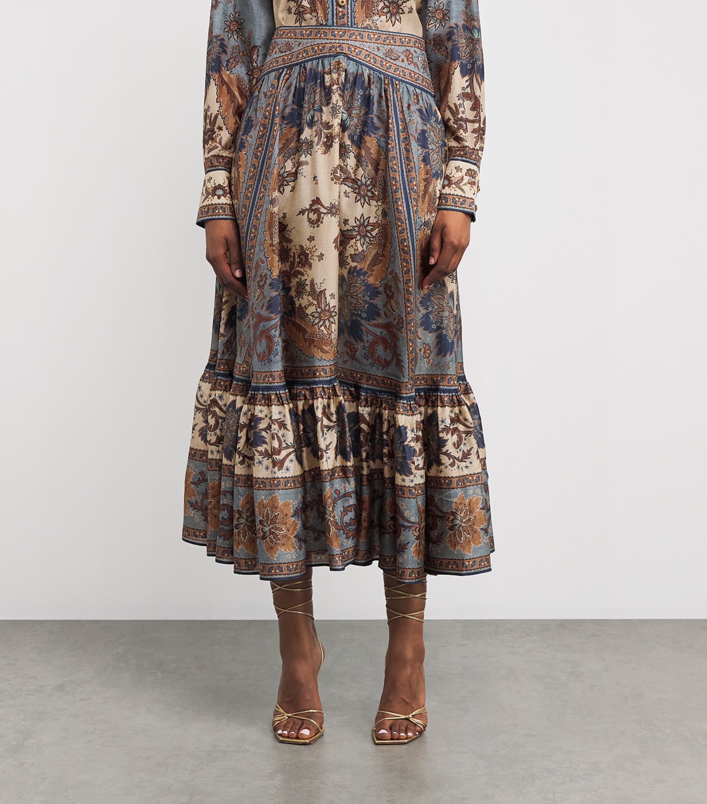 Zimmermann Womens Silk Floral Ascension Midi Skirt Blcminflo Bl/crm I/f Image 3