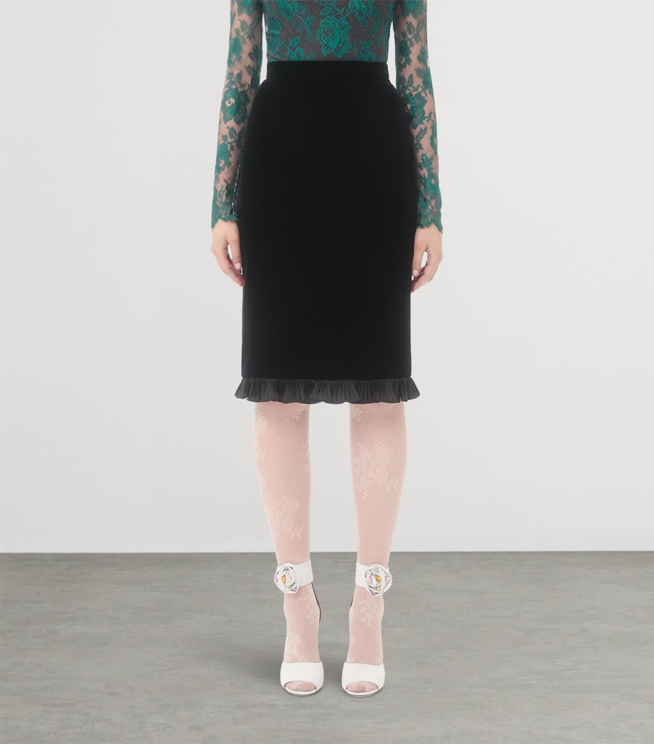 Velvet Ruffled Pencil Skirt 0NO Image 3