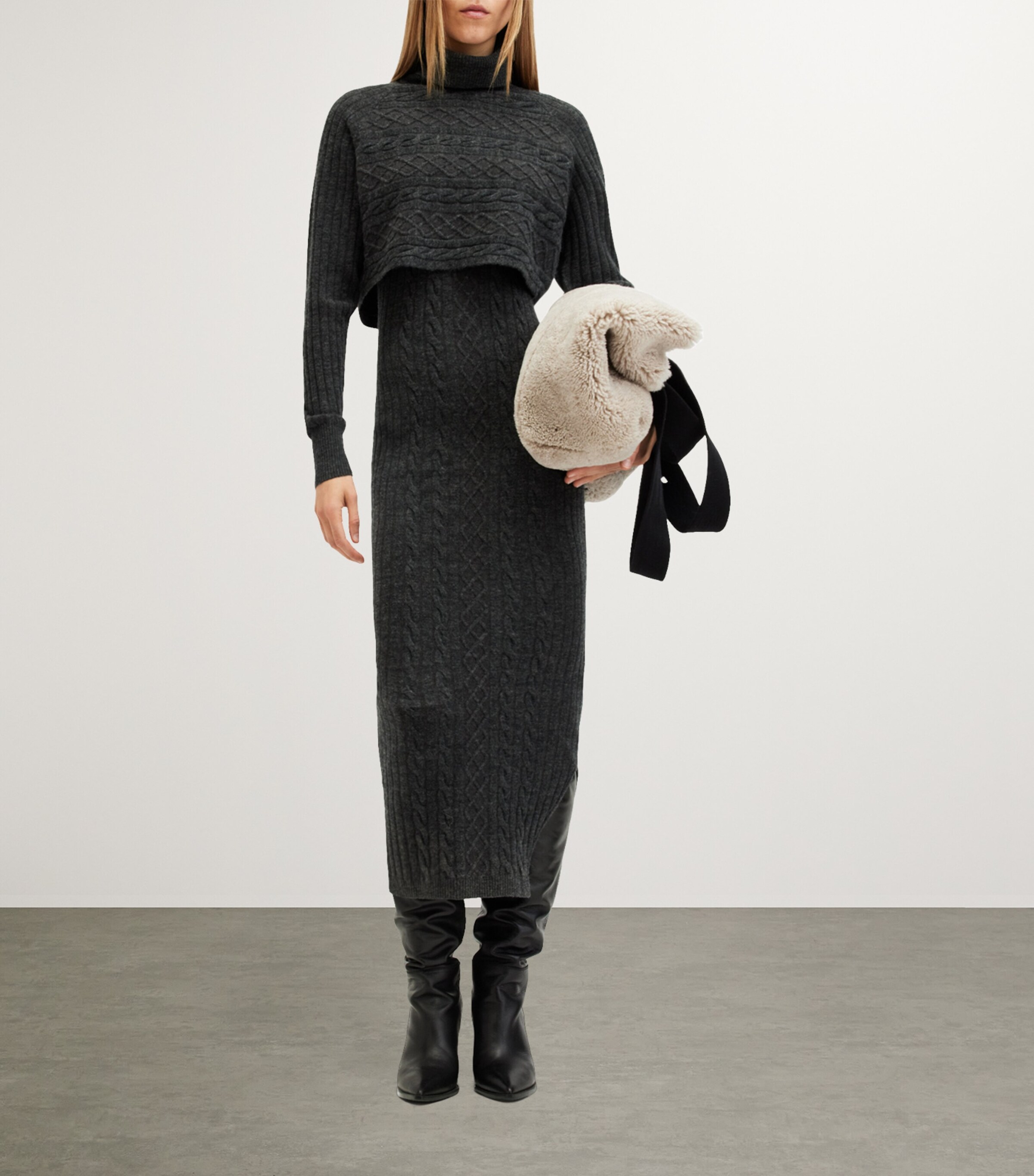 muriel 2-in-1 knitted slim midi dress AllSaints Black Muriel 2-in-1 Dress