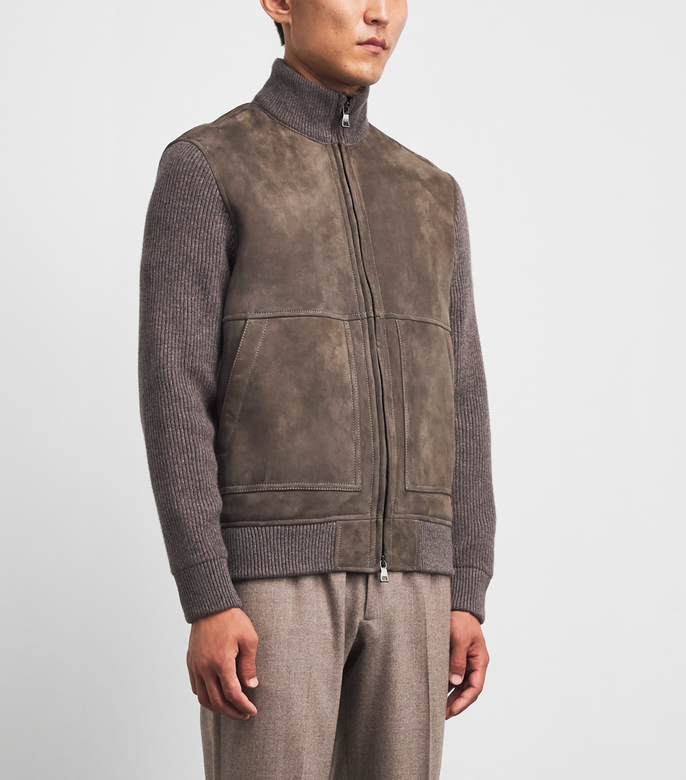 Fioroni Cashmere Mens Suede-Wool Bomber Jacket Image 4