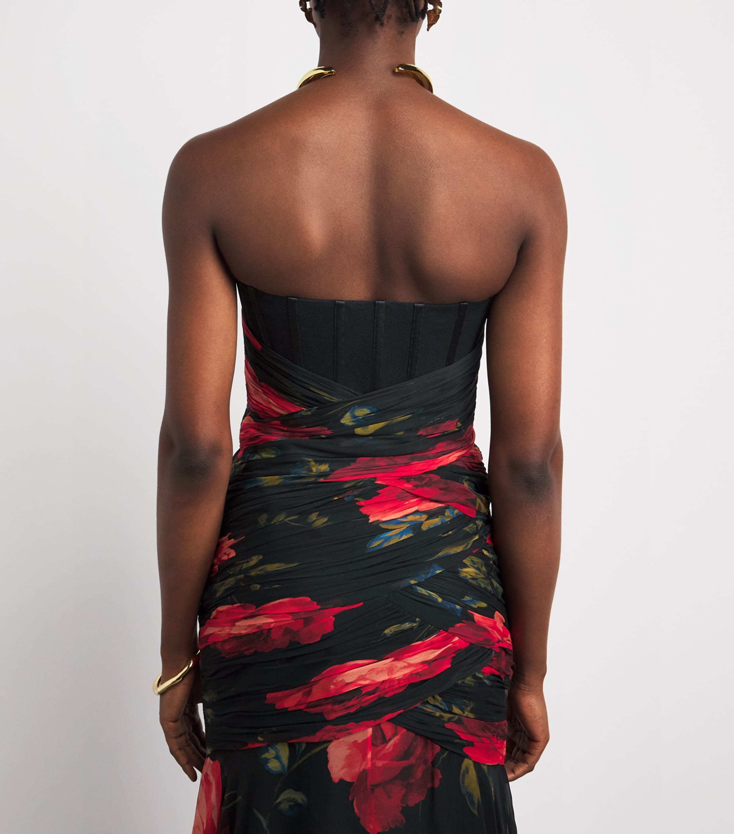 Carolina Herrera Womens Silk Chiffon Floral Bustier Gown Black Multi Image 5