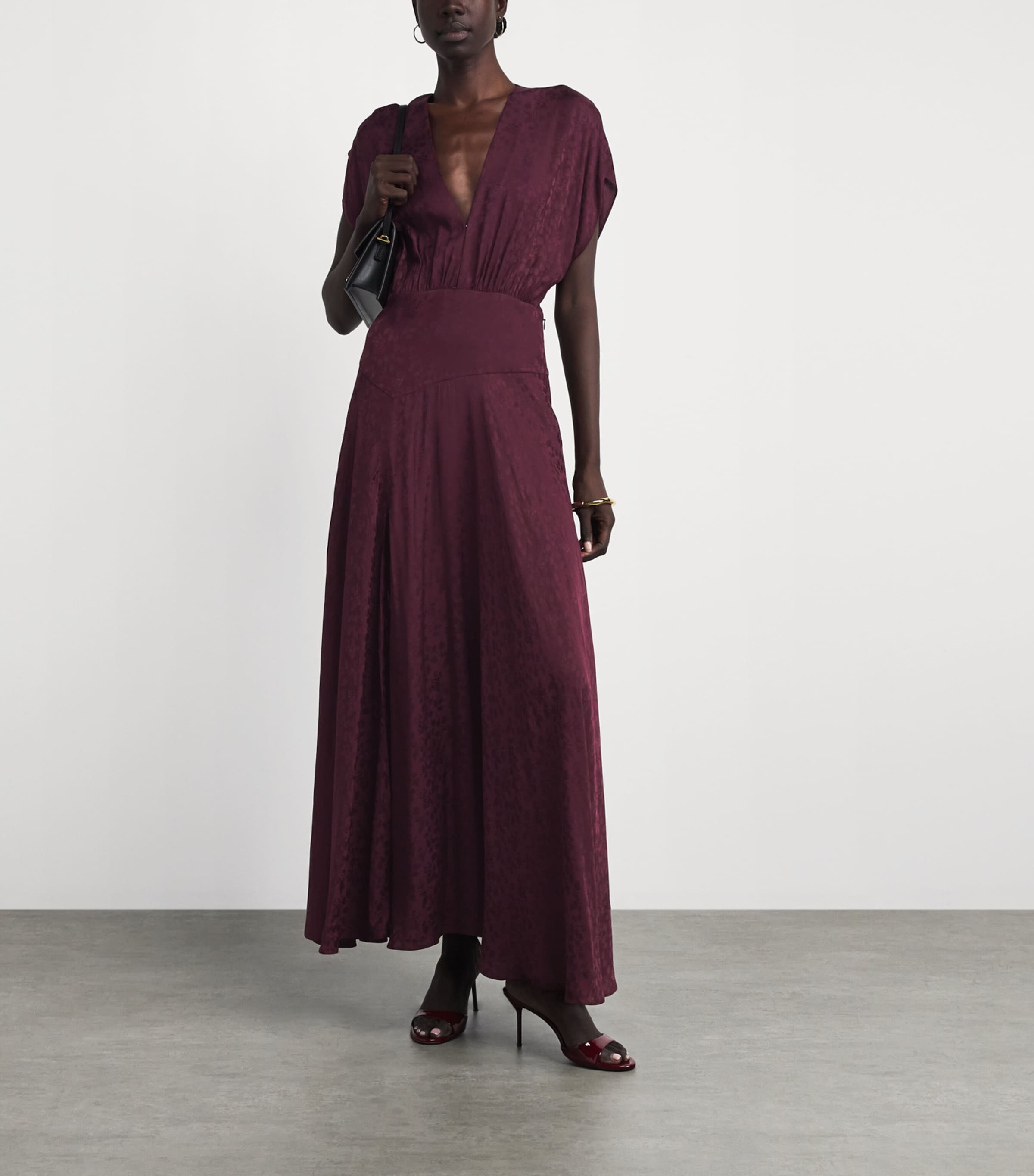 Maje Womens Jacquard Maxi Dress Burgundy Image 2