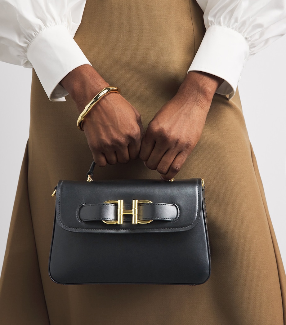 Harrods Leather Snaffle Top-Handle Bag Black Image 2