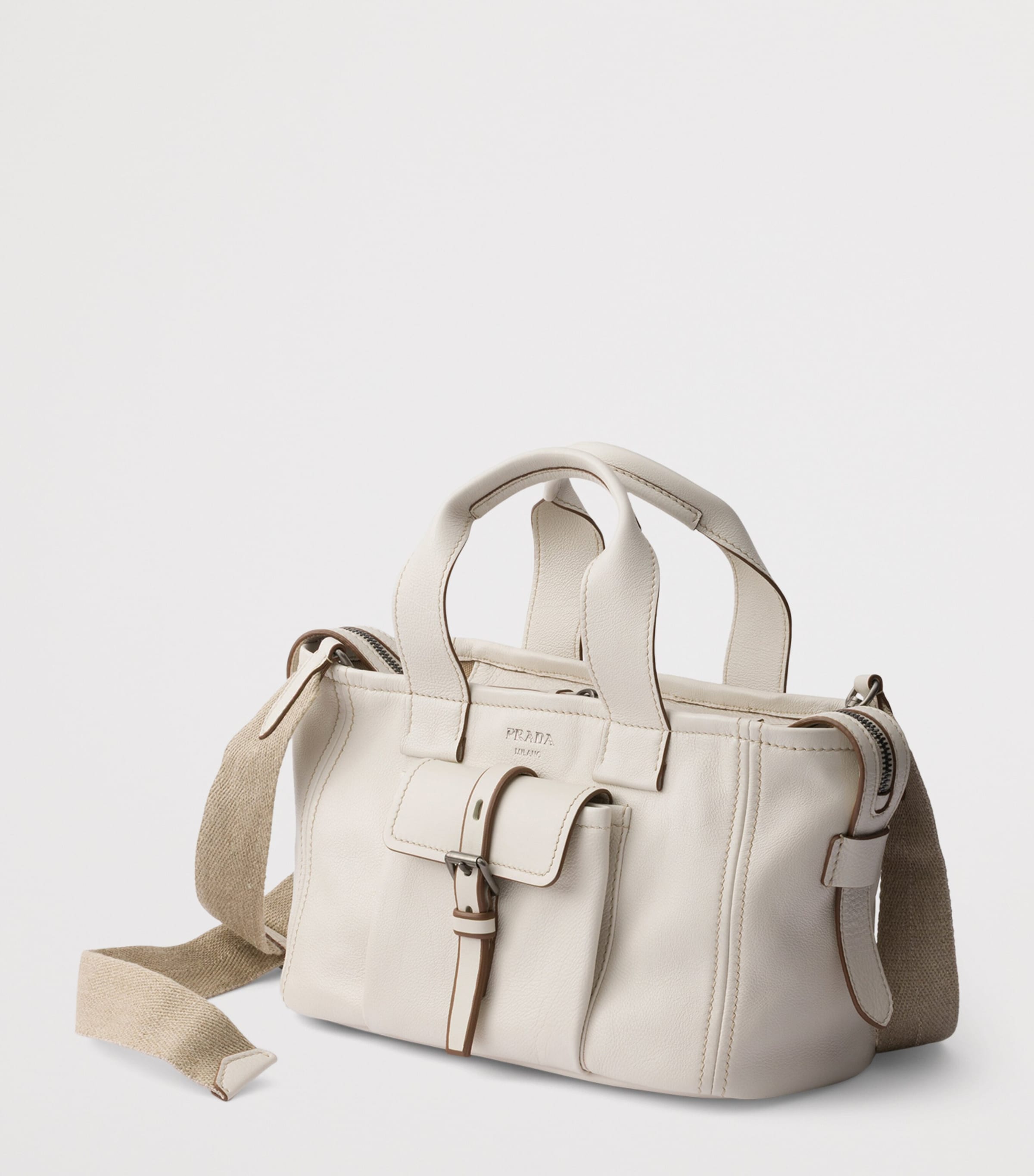 Prada Medium Leather Route Tote Bag Neutral Image 4