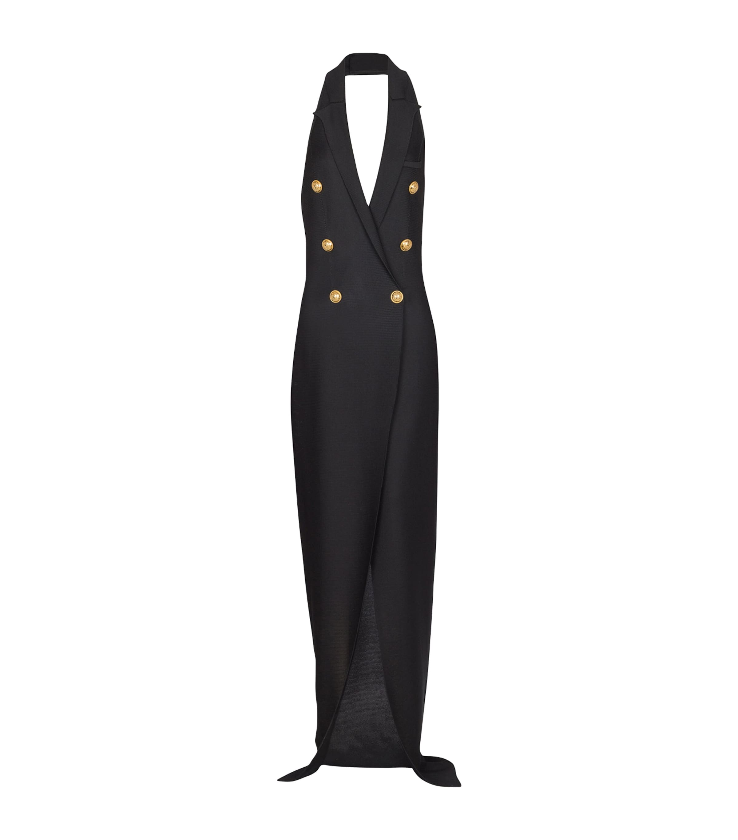 Balmain 6 Buttons Long Halterneck Knit Dress Clothing In Black