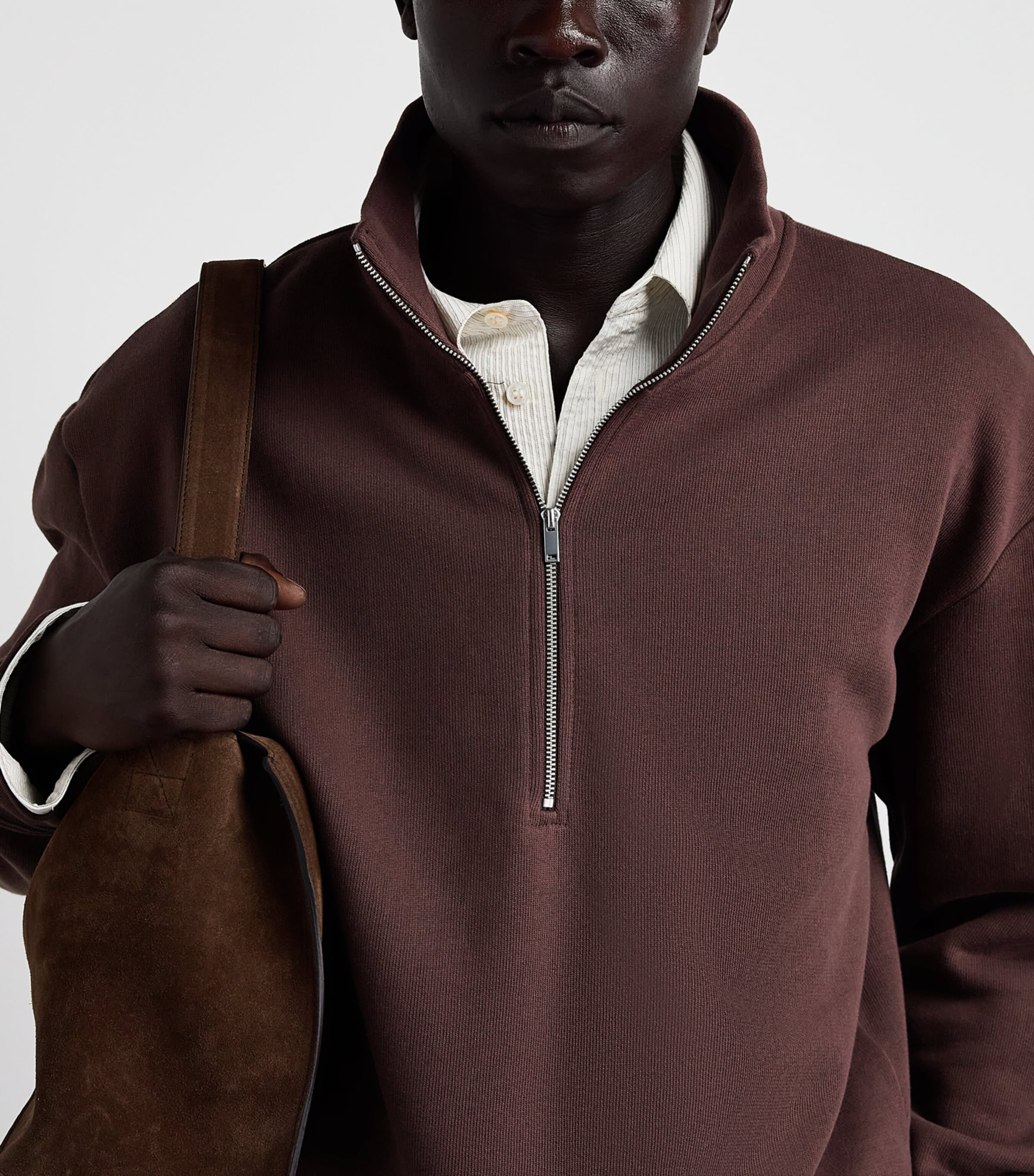 Studio Nicholson Mens Cotton Half-Zip Sweatshirt Chesnut Image 3
