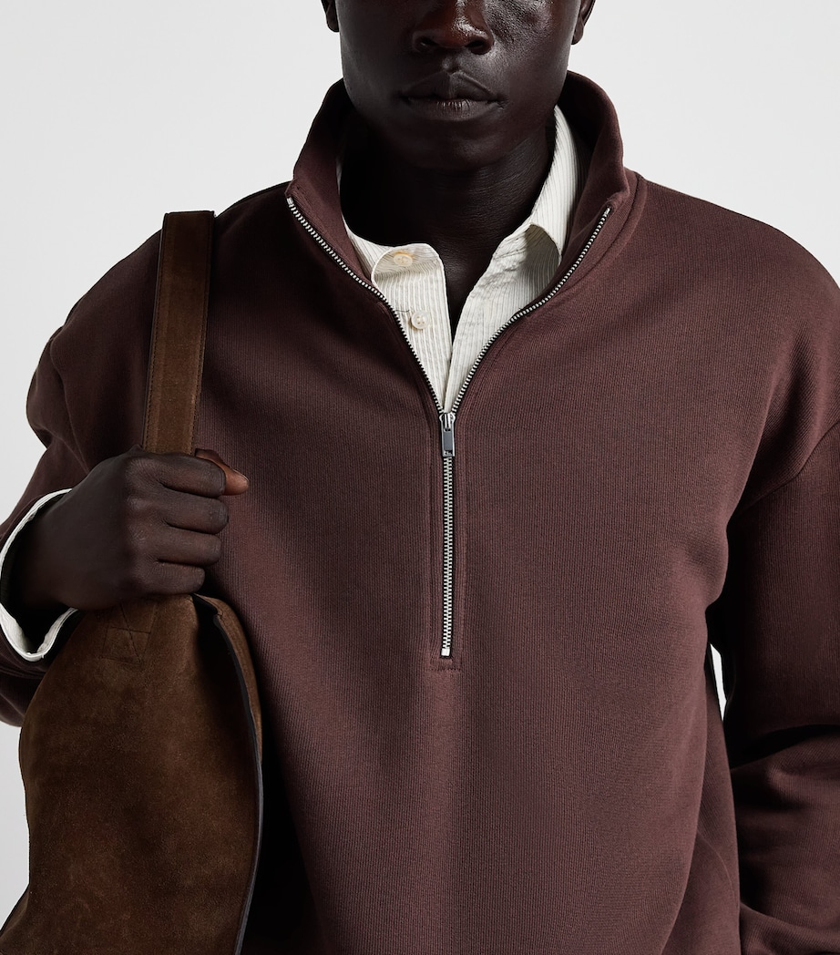 Studio Nicholson Mens Cotton Half-Zip Sweatshirt Chesnut Image 3