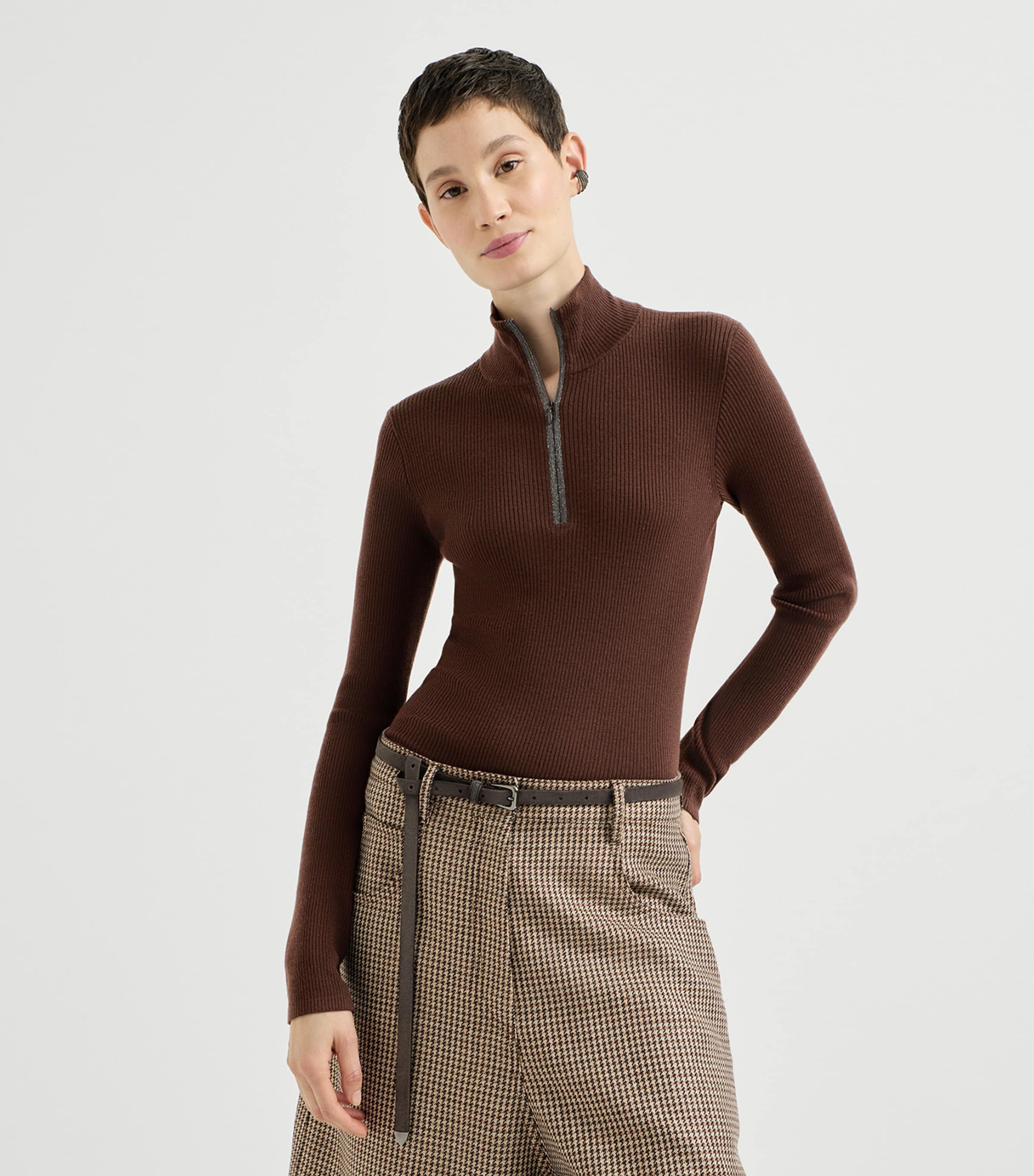 Brunello Cucinelli Womens Wool-Cashmere Half-Zip Sweater Image 2