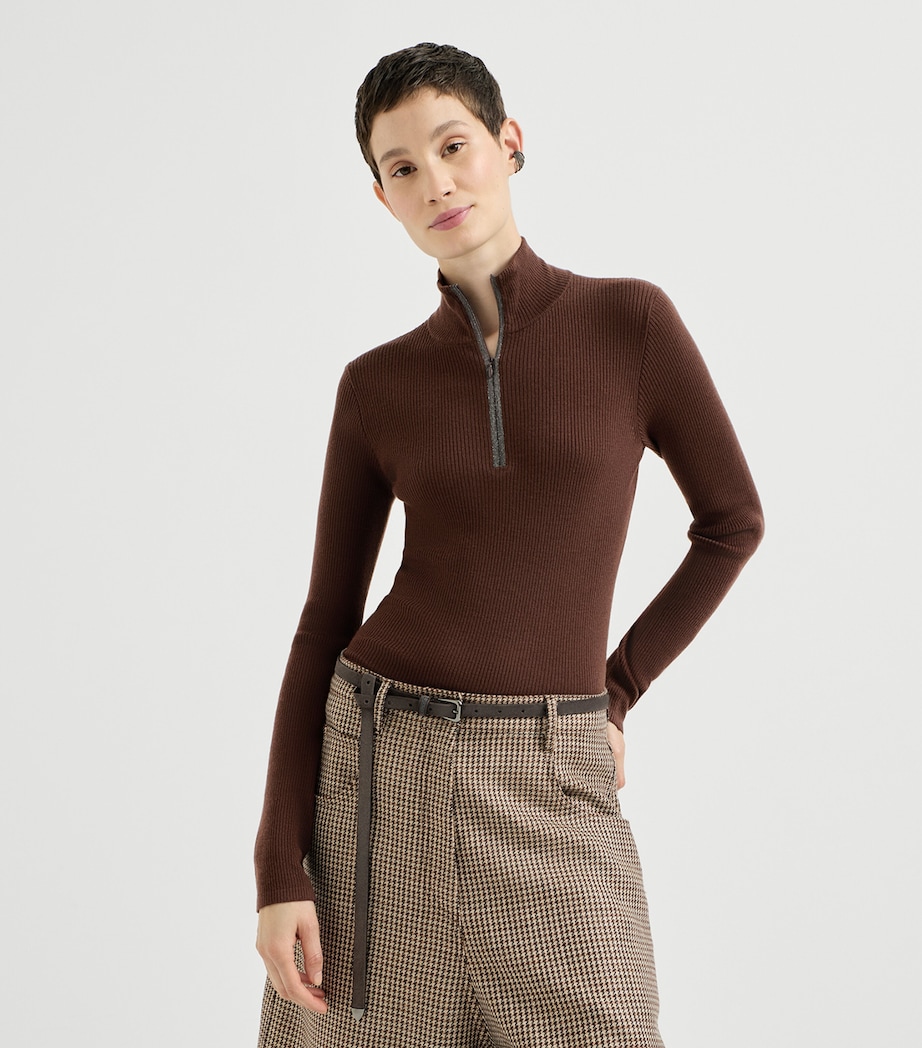 Brunello Cucinelli Womens Wool-Cashmere Half-Zip Sweater Image 2