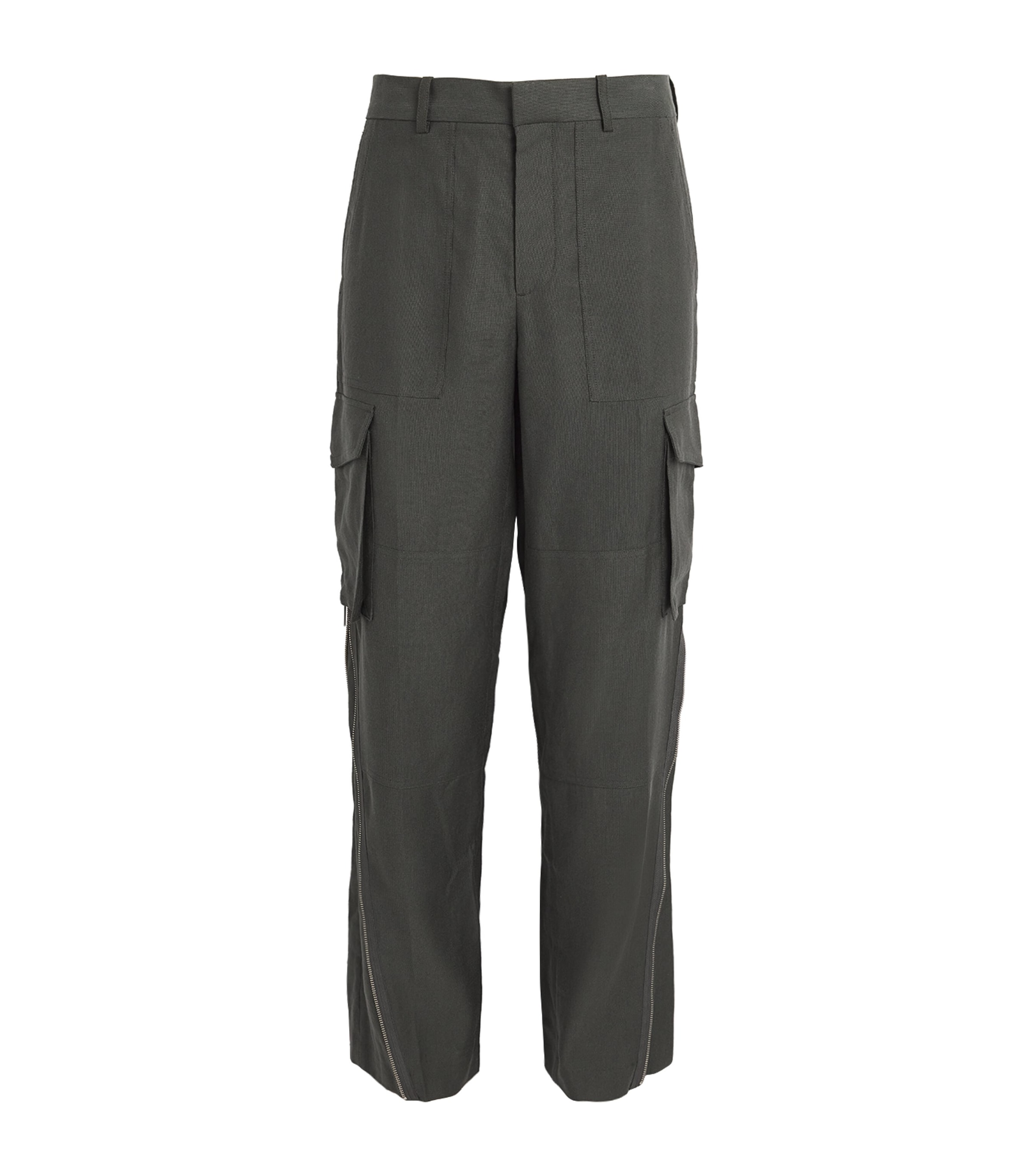 Shop Helmut Lang Linen-blend Cargo Trousers In Grey