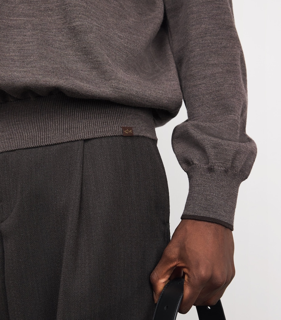 Merino Wool Long-Sleeve Polo Shirt 365 TORTORA MELANGE Image 6