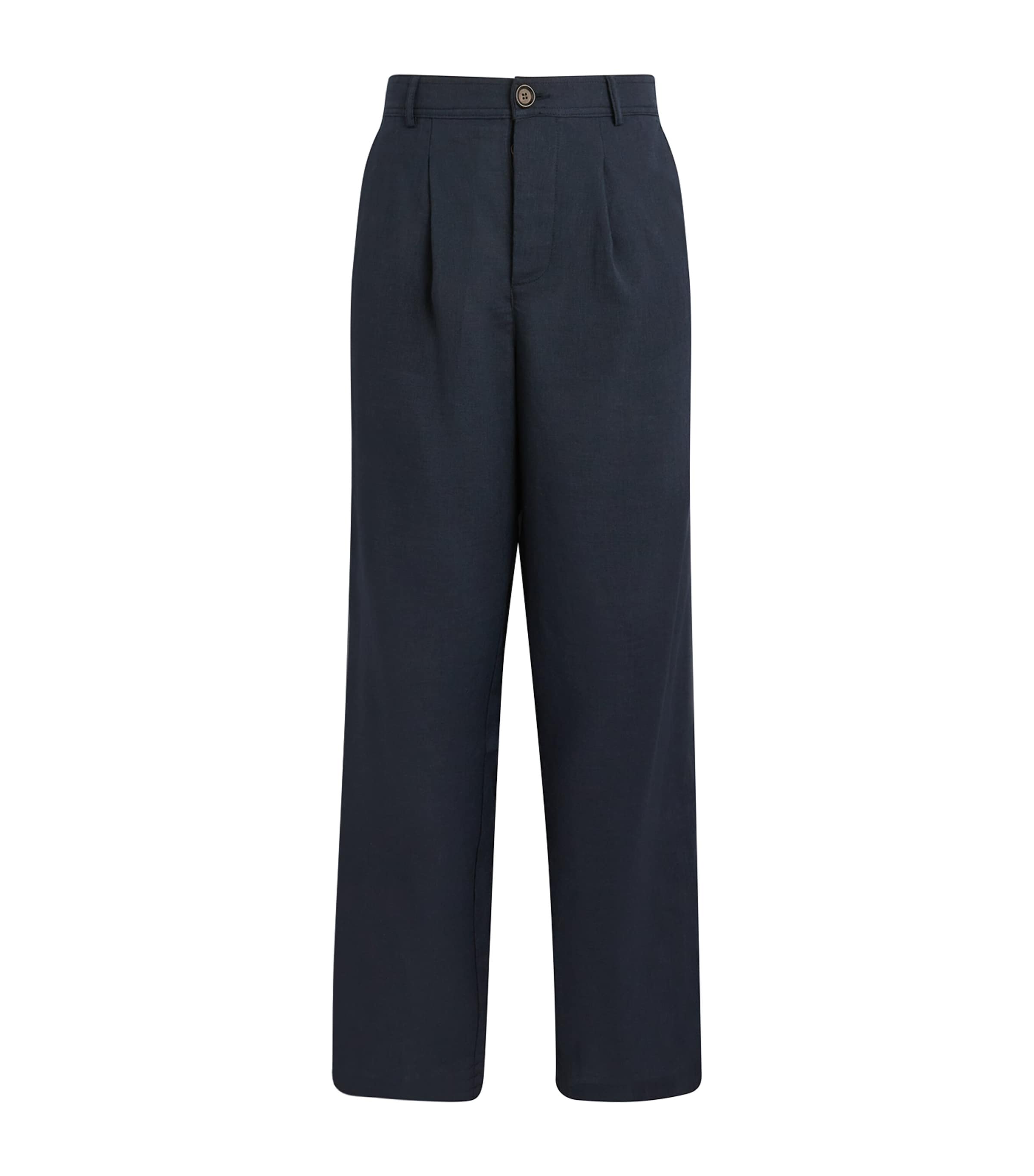 Oliver Spencer Mens Oxford Pleated Drawstring Trousers Navy Image 1