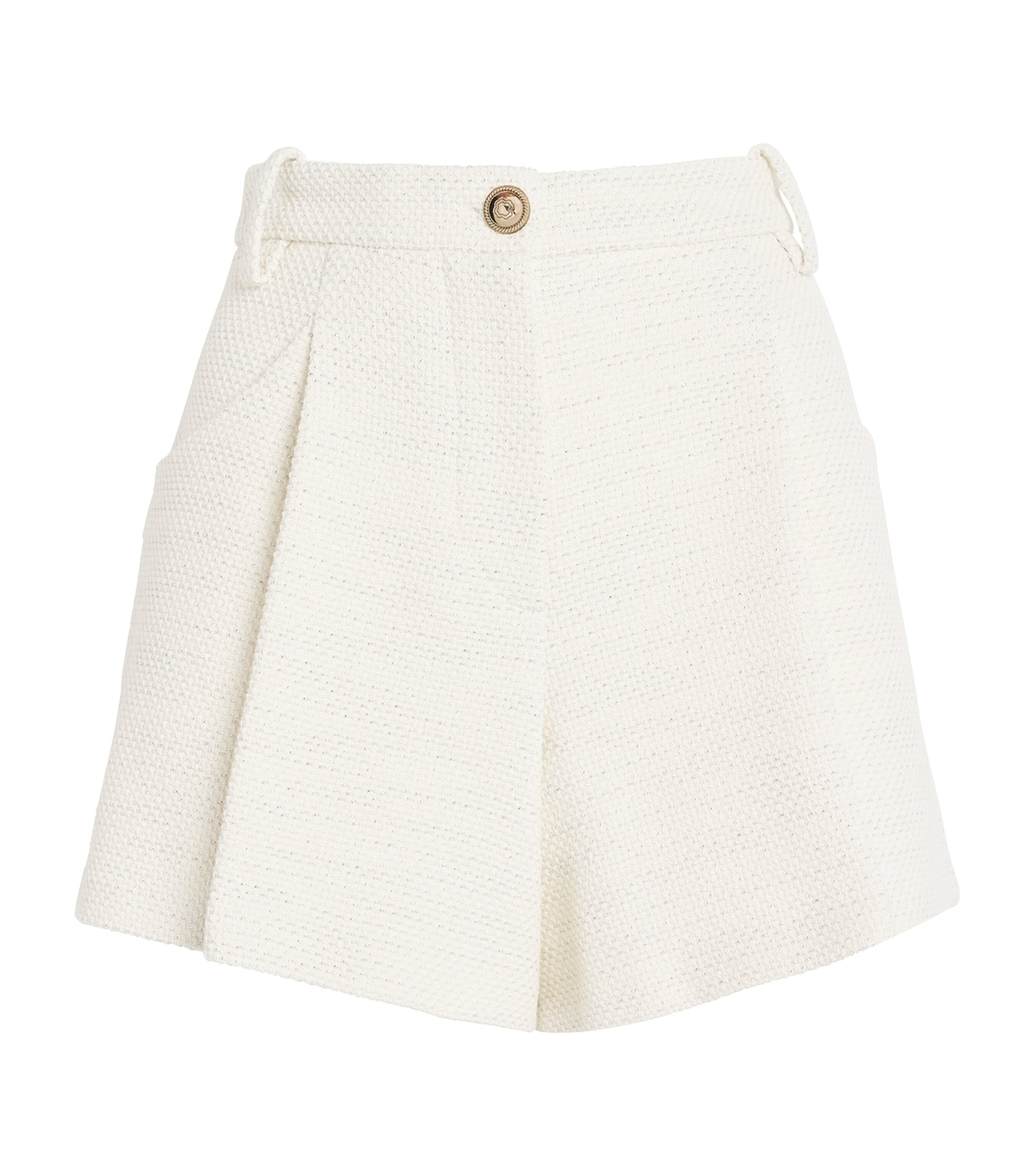 Maje Tweed Pleated Shorts In White