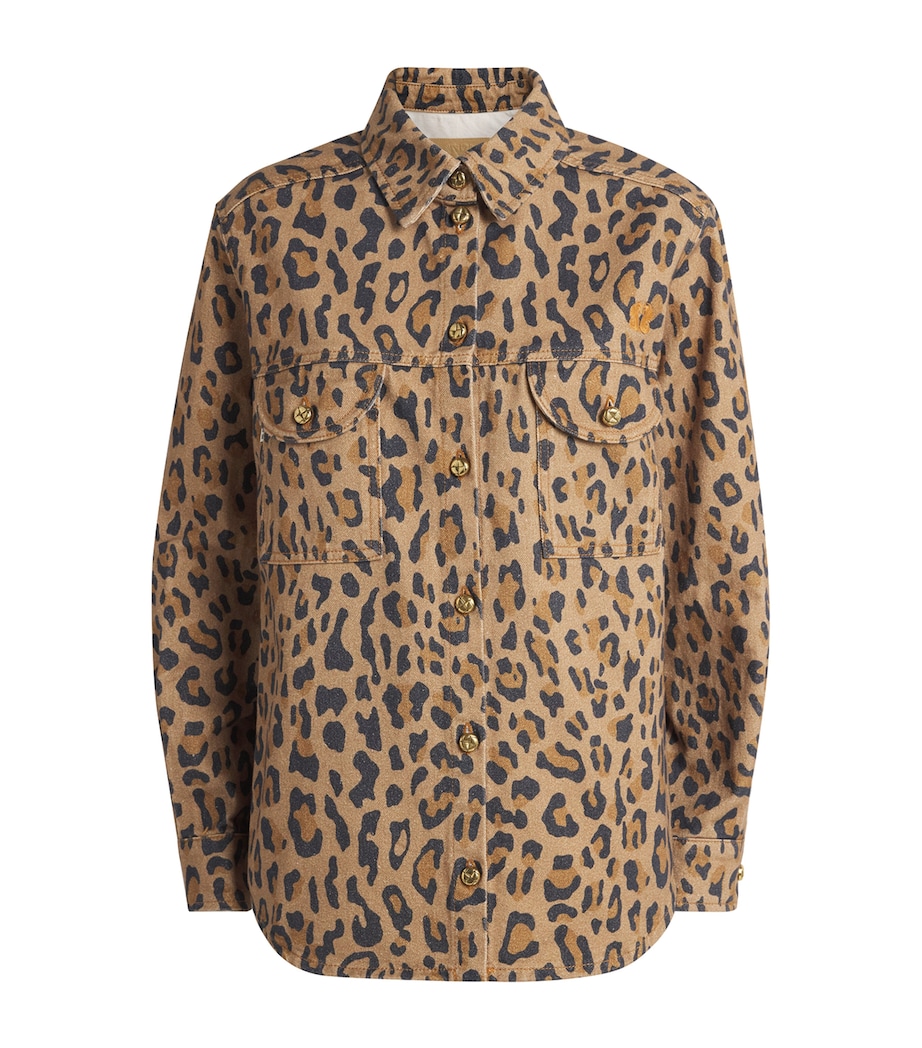 Blazé Milano Womens Denim Leopard-Print Shirt Camel Image 1