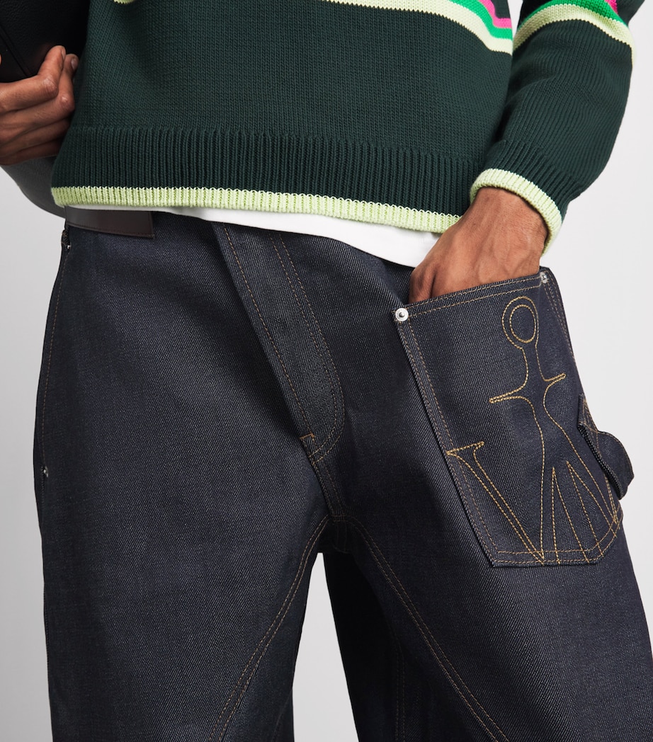 JW Anderson Mens Twisted Turn-Up Relaxed Jeans Indigo Image 3