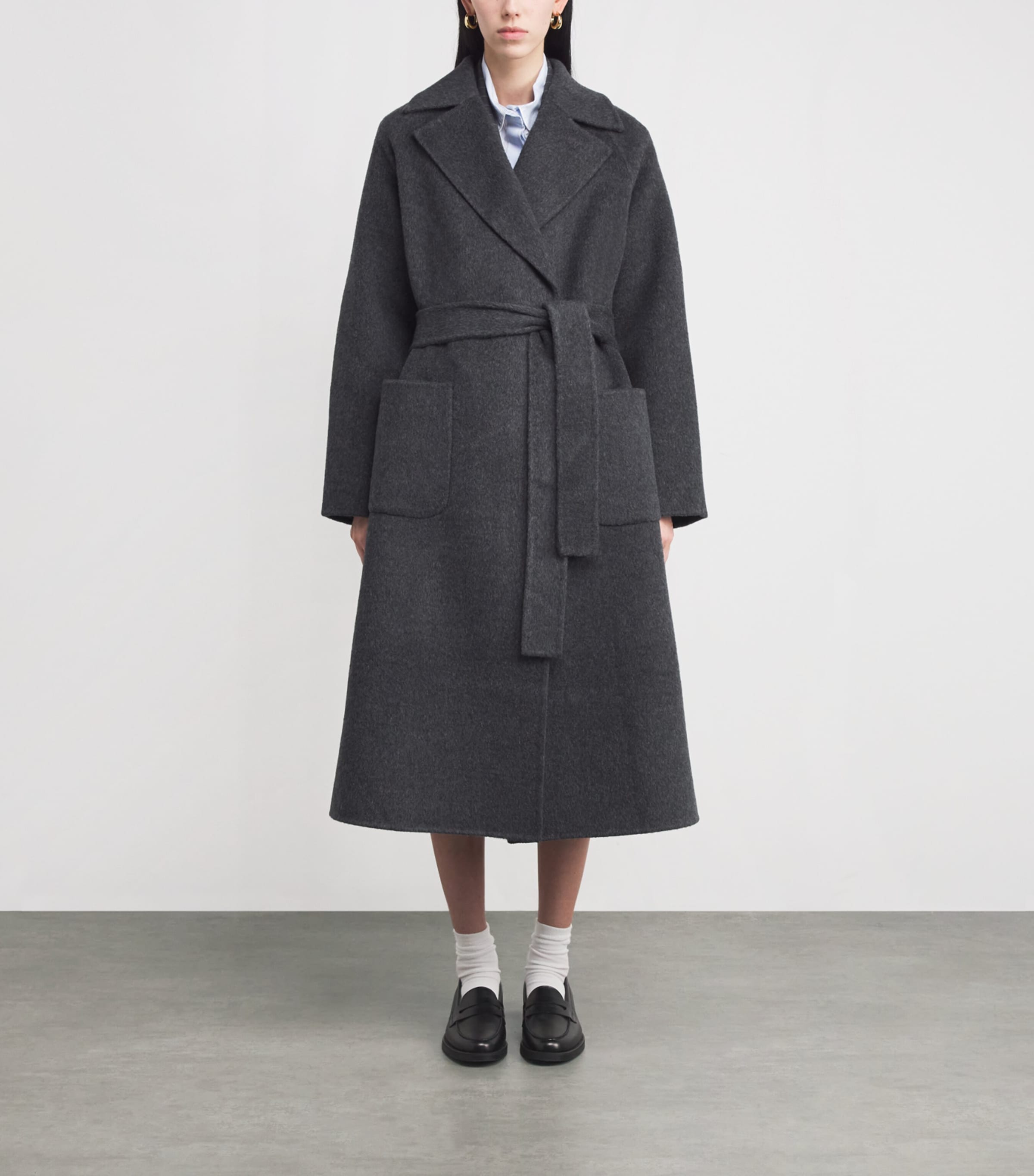 Wool-Blend Belted Coat BLACK GREY Image 3