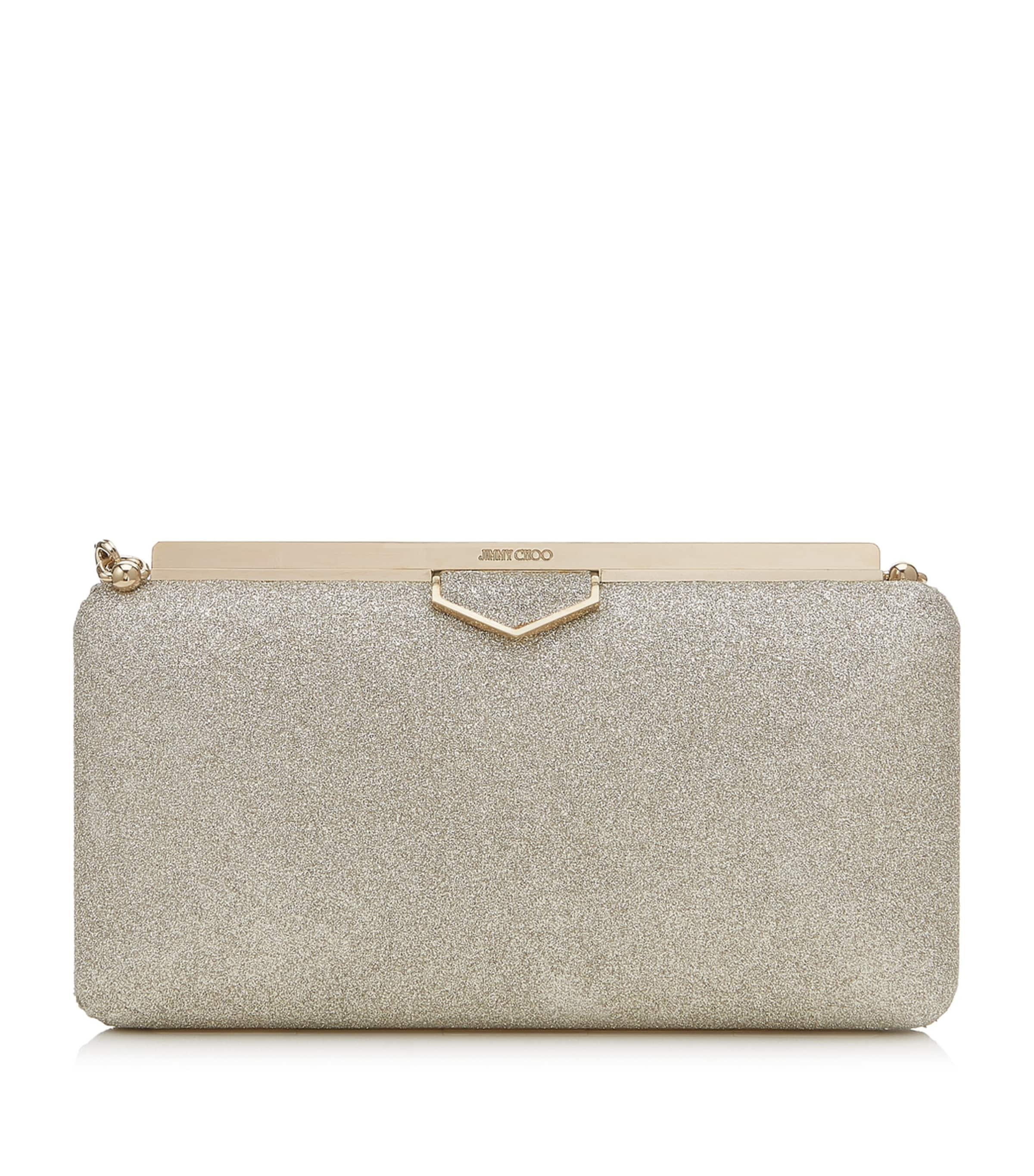 Jimmy Choo Glitter Ellipse Clutch In Silver