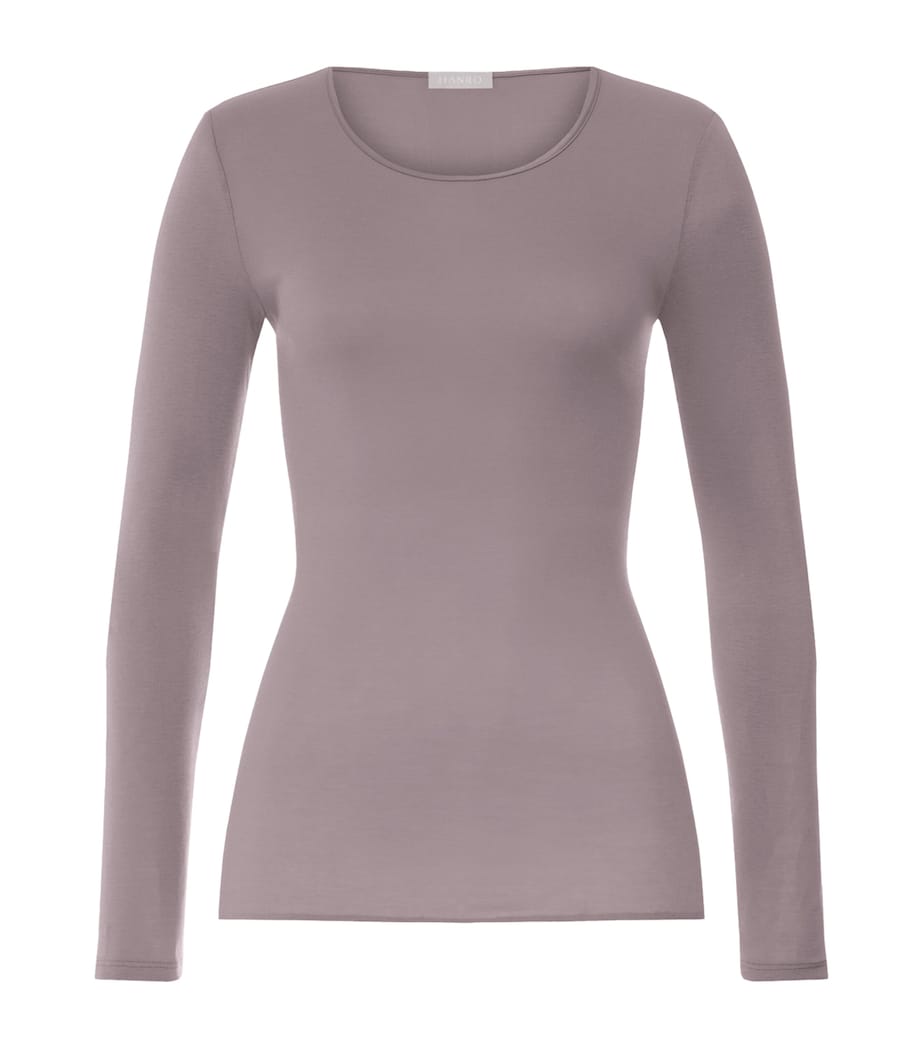 Hanro Womens Cotton Seamless Long-Sleeve T-Shirt Stormy Rose Image 1
