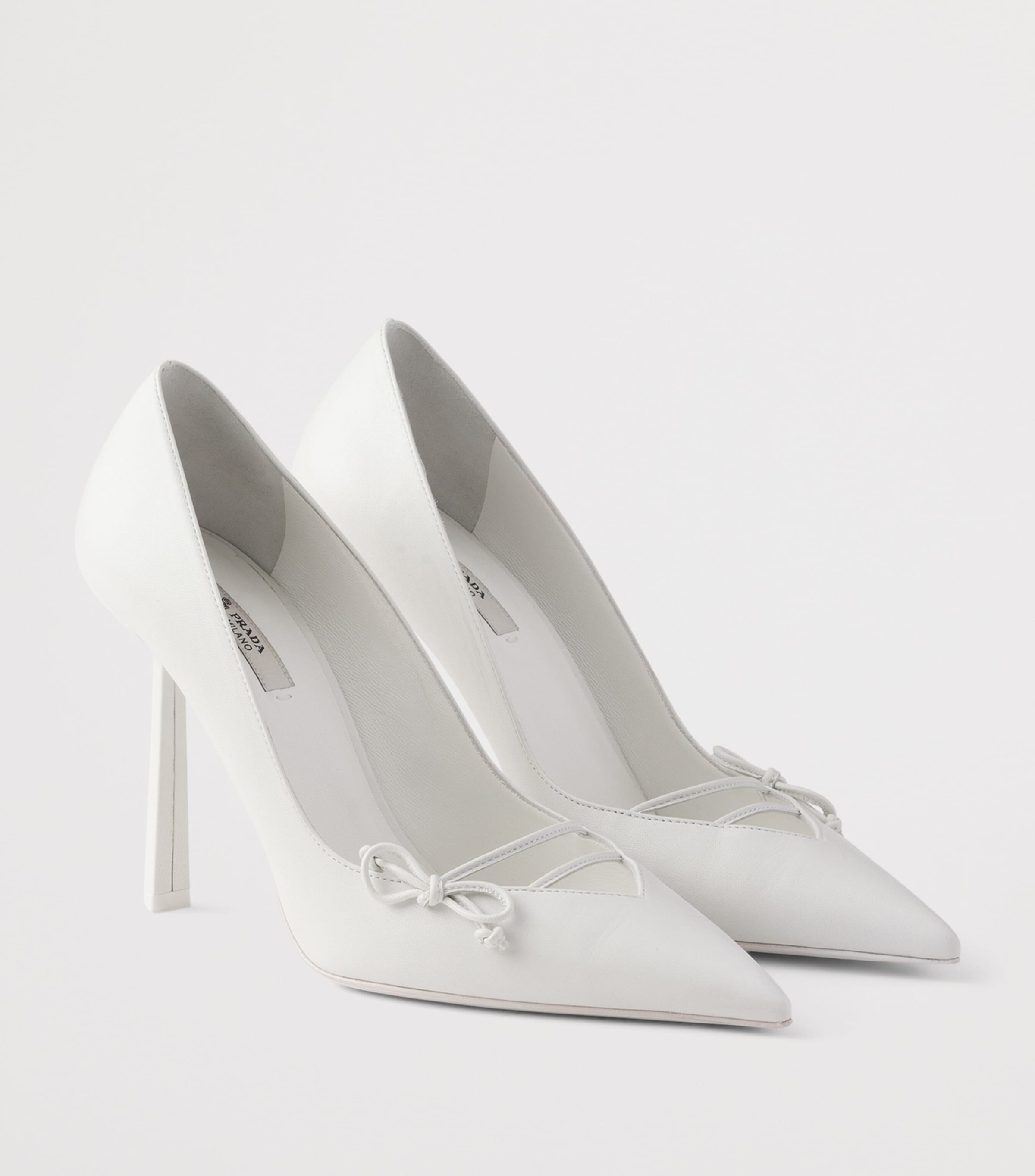 Prada Leather Bow-Detail Pumps 100 White Image 2