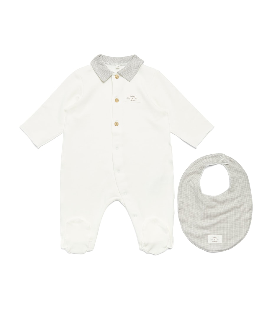 Teddy & Minou Cotton All-in-One and Bib Set (0-12 Months) Milk Image 1