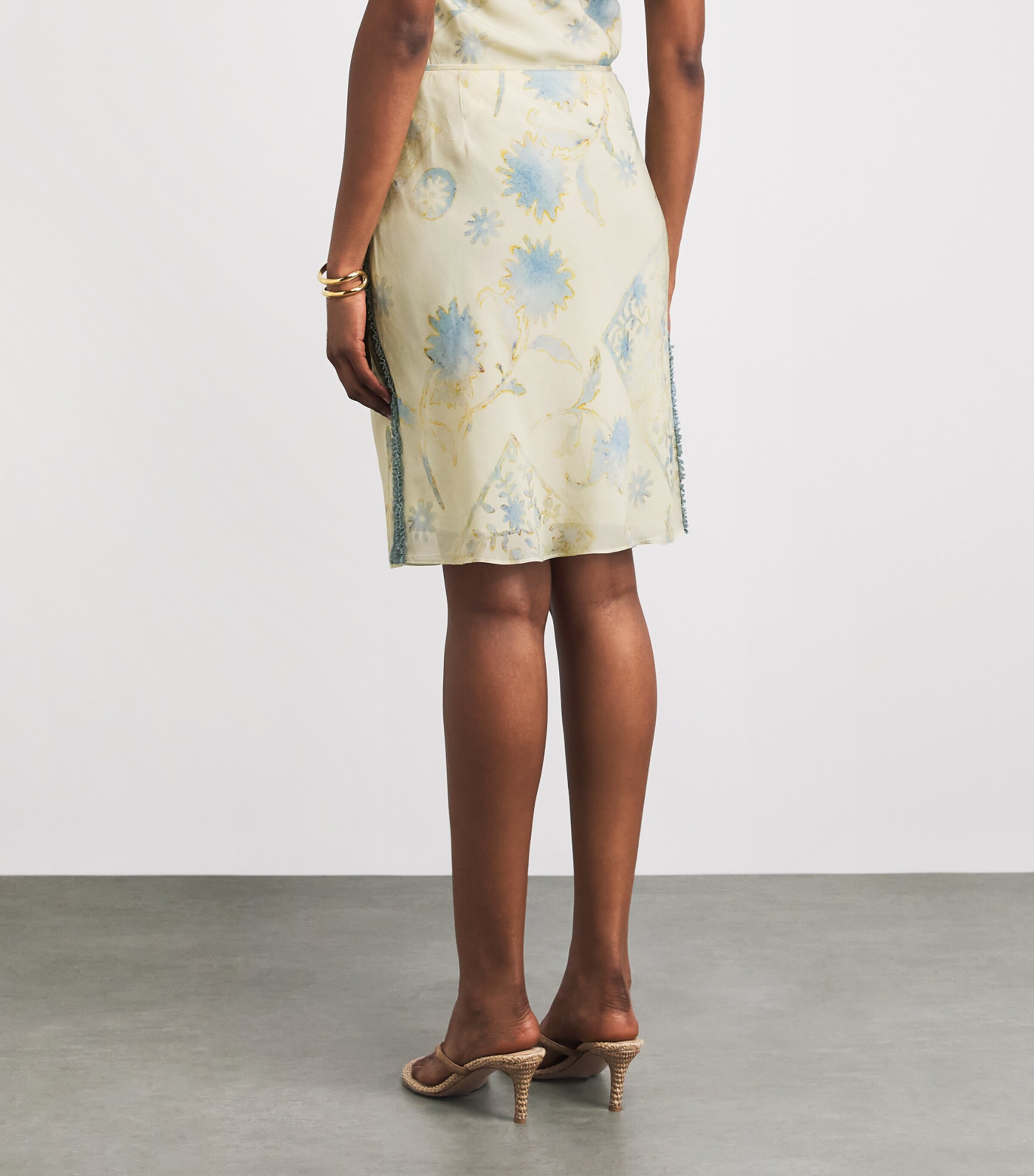 SIR. Womens Satin Floral Cecile Midi Skirt Eira Butter Image 5