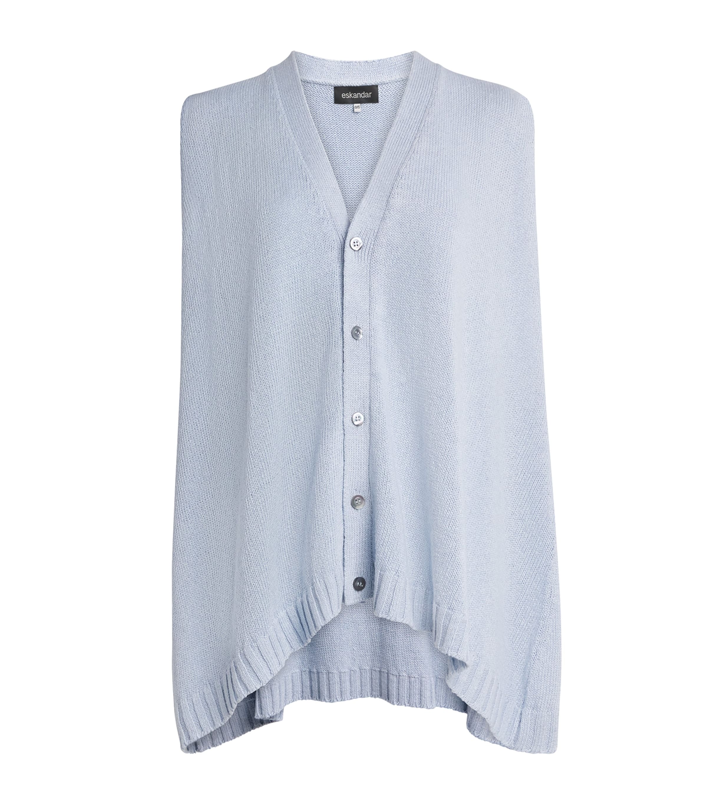 Eskandar Linen-organic Cotton Sleeveless Cardigan In Blue