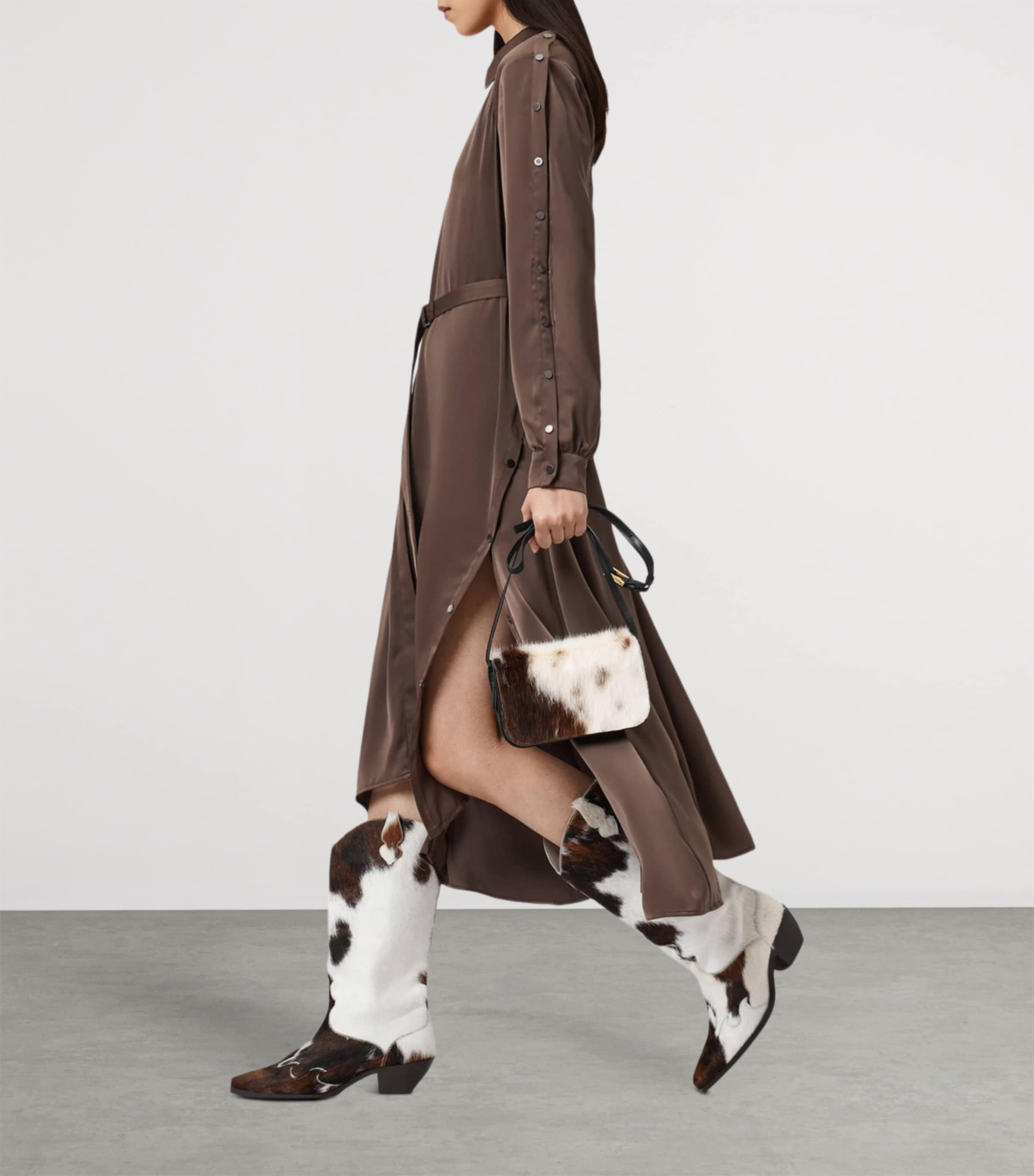 Satin Lexi Midi Shirt Dress POT BROWN Image 7