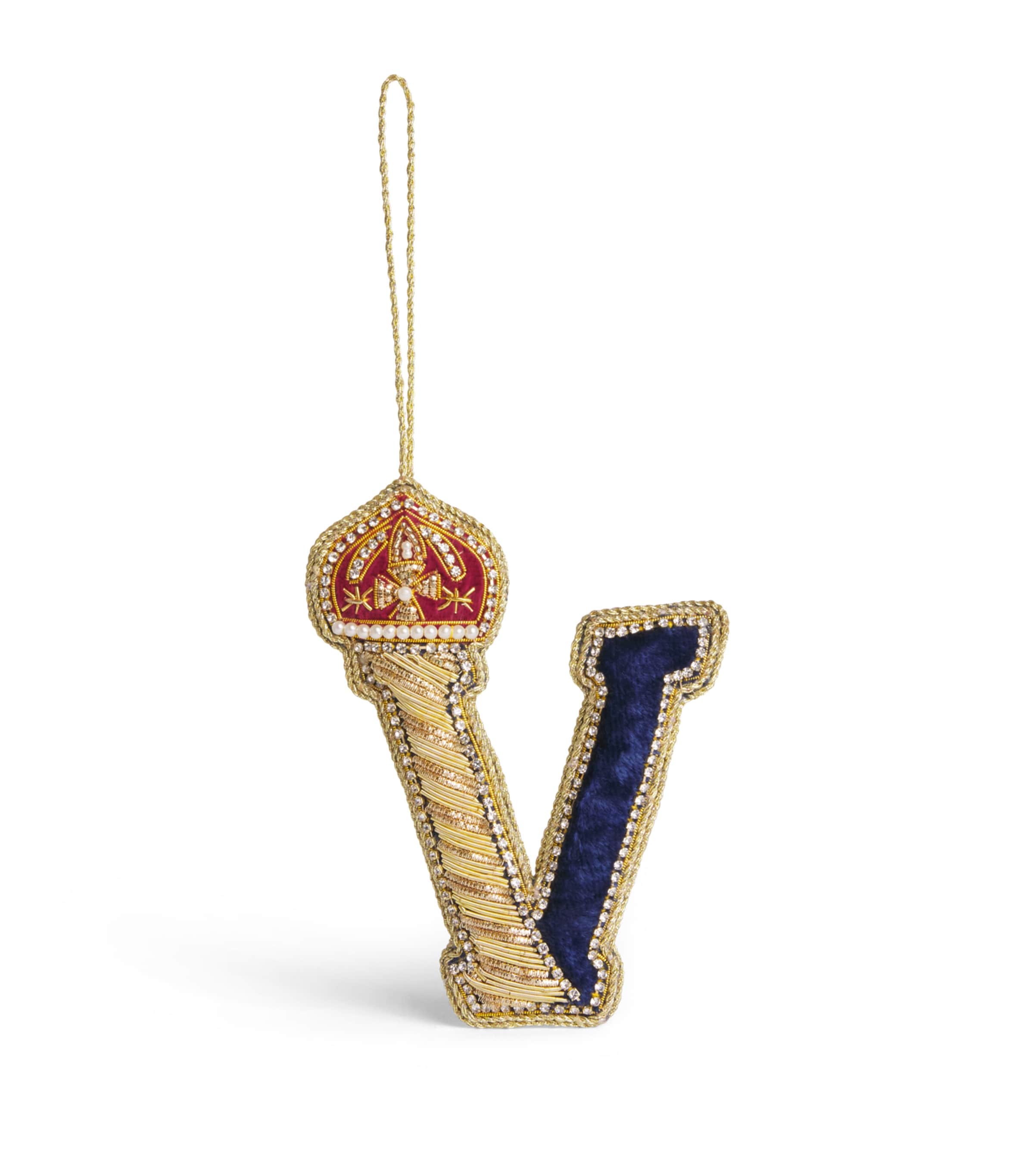 Tinker Tailor Letter V Tree Decoration Navy, Gold & Wine Image 1