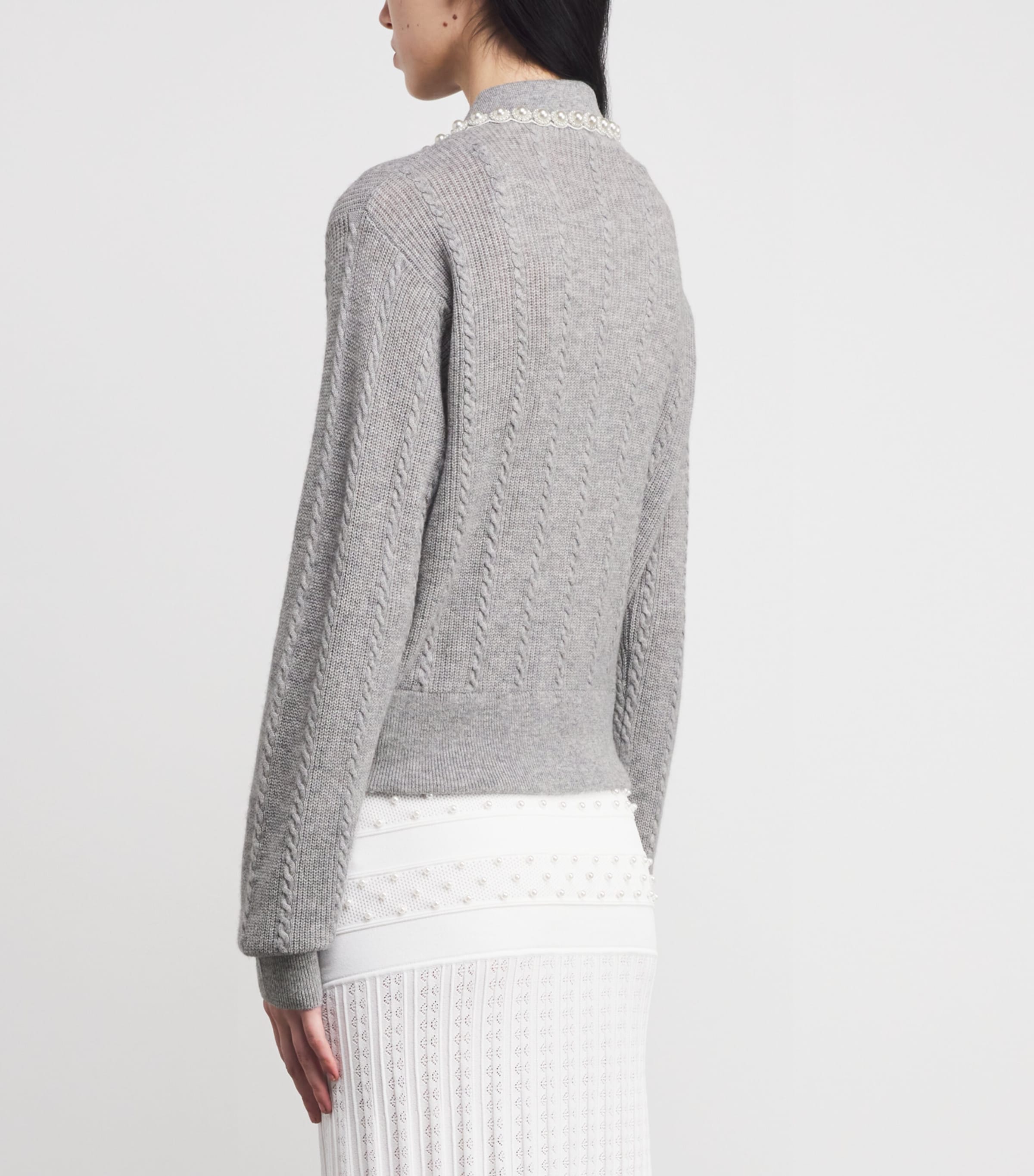 Wool-Cashmere Beaded-Collar Cardigan GREY Image 4