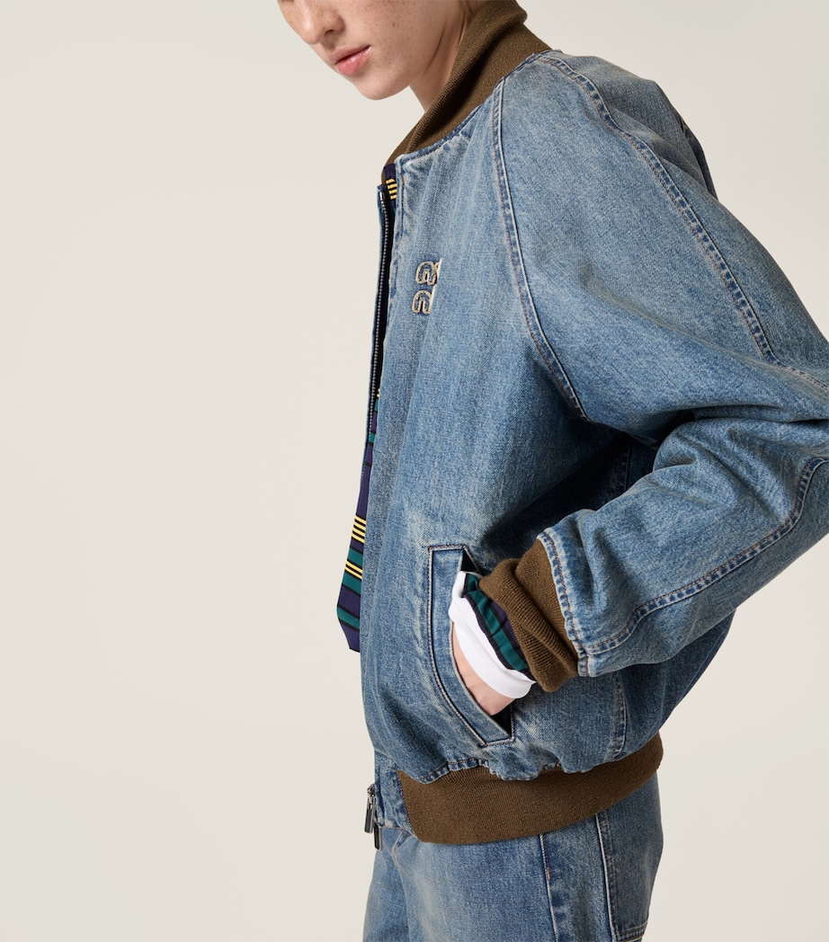 Miu Miu Womens Denim Logo Bomber Jacket Image 5